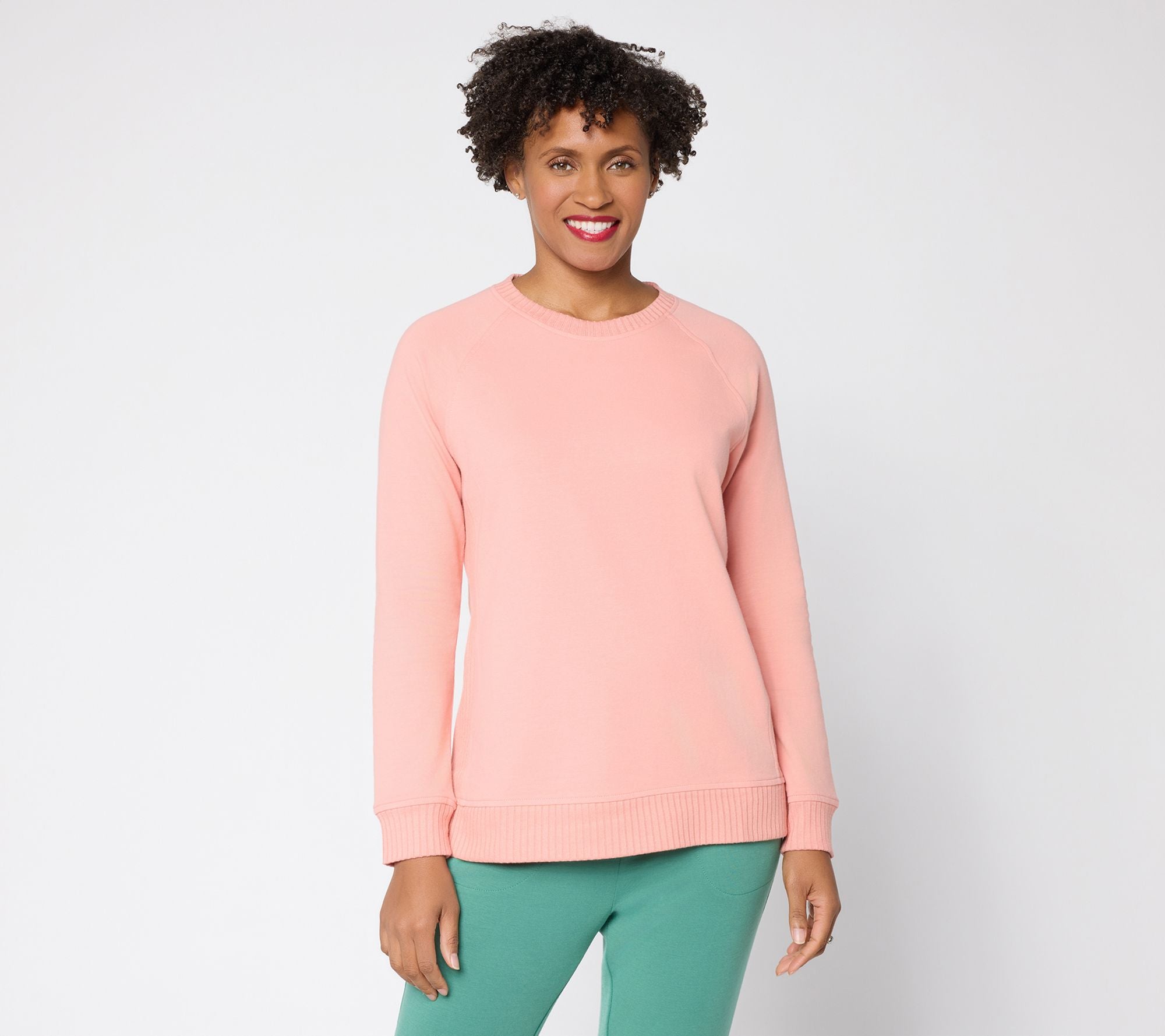 French Terry Top with Wide Rib Trim - Sunset Coral