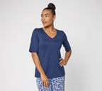 Essentials Butterknit V-Neck Top with Elbow Sleeves - Navy