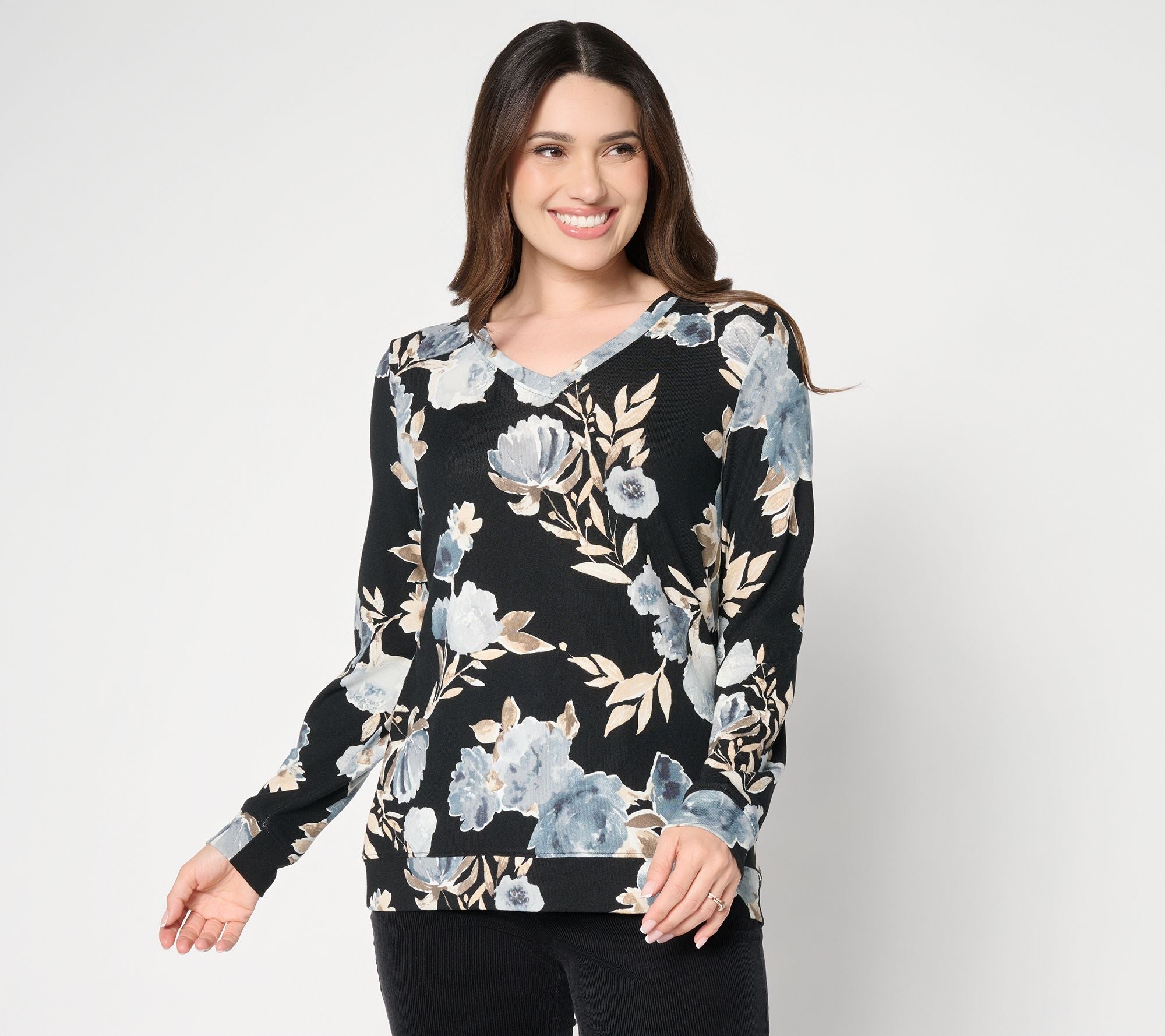 Printed Heavenly Jersey V-Neck Pullover - Black