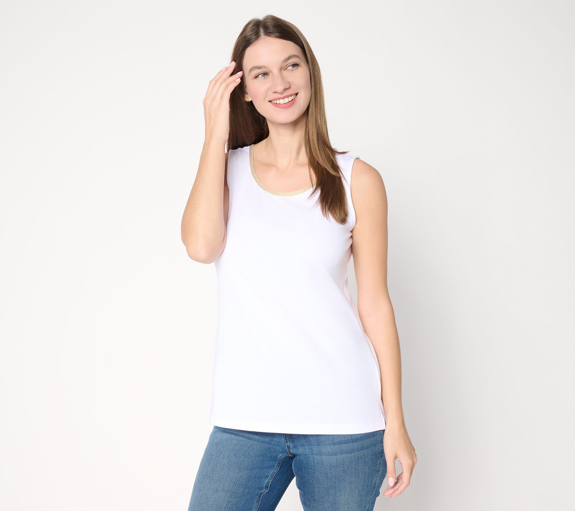 TripleLuxe Knit Nod to Nautical Gold Trim Tank - White