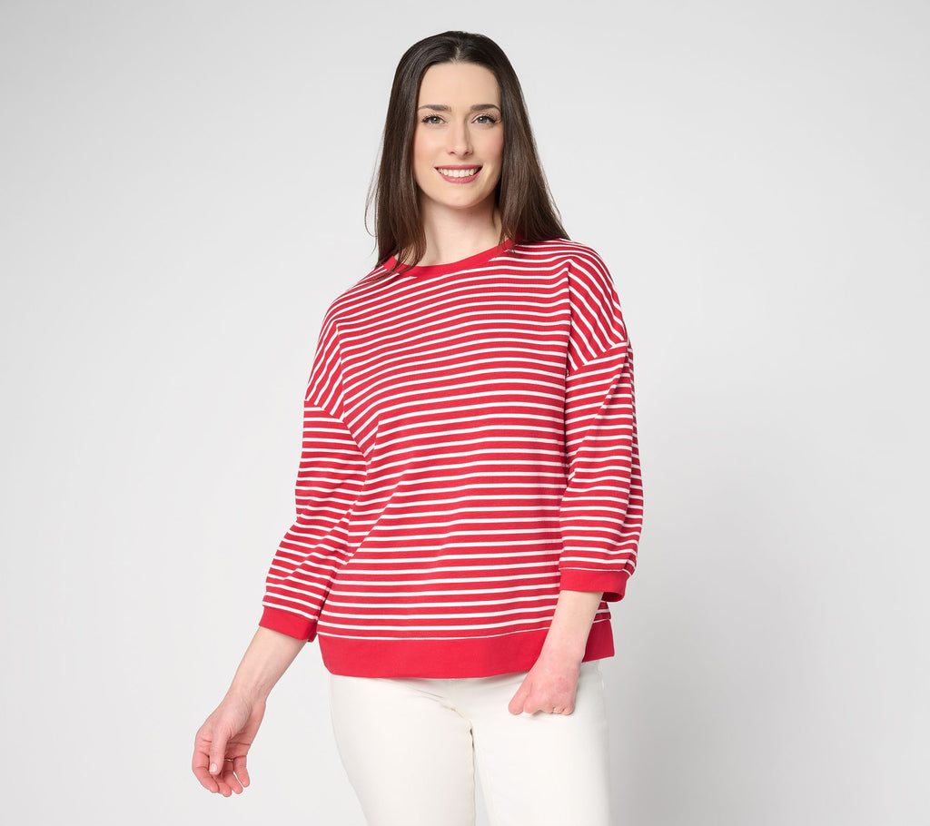 French Terry Sailor Striped Blouson Top - Lipstick Red