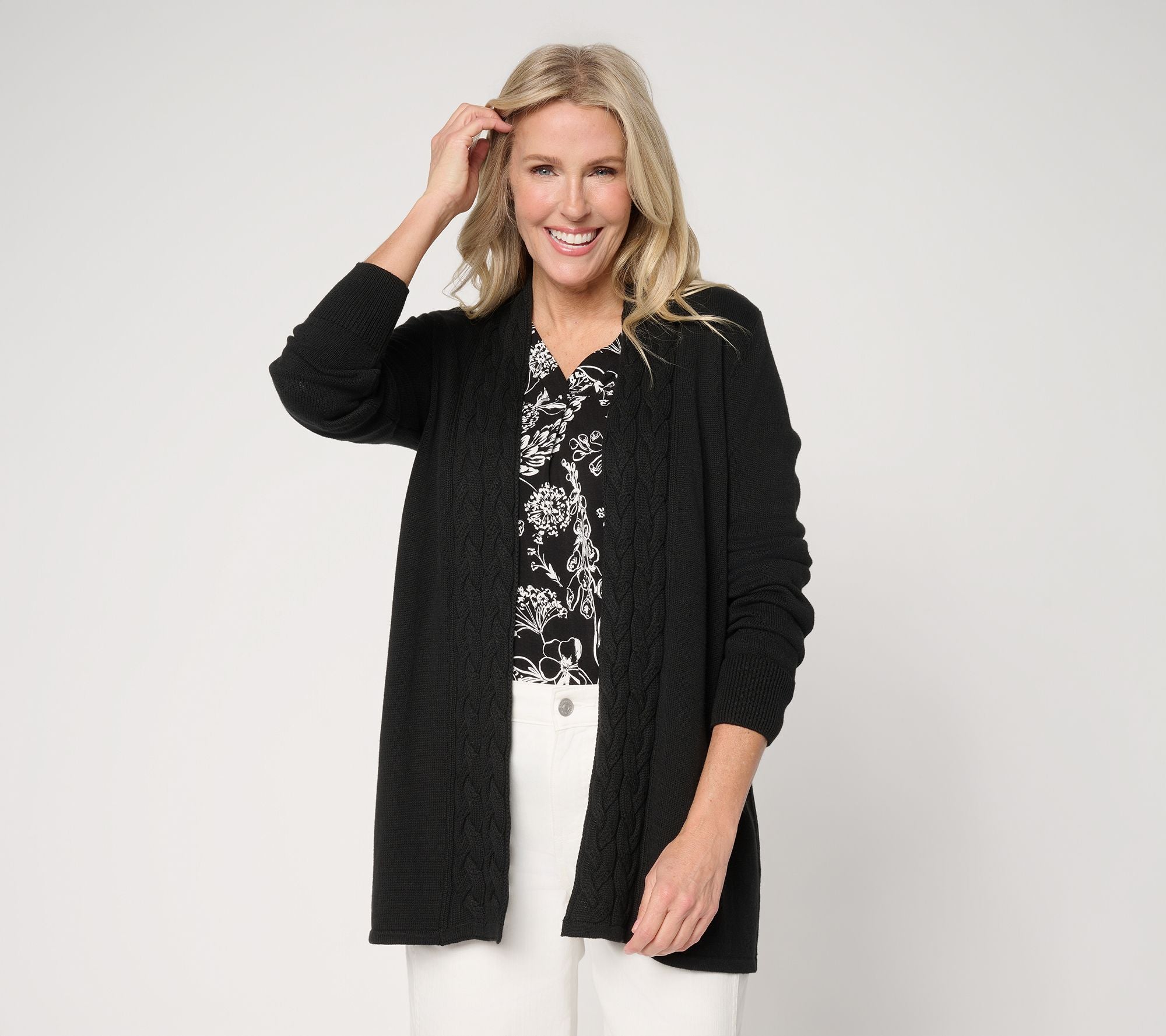 Braided Cable Cardigan - Black