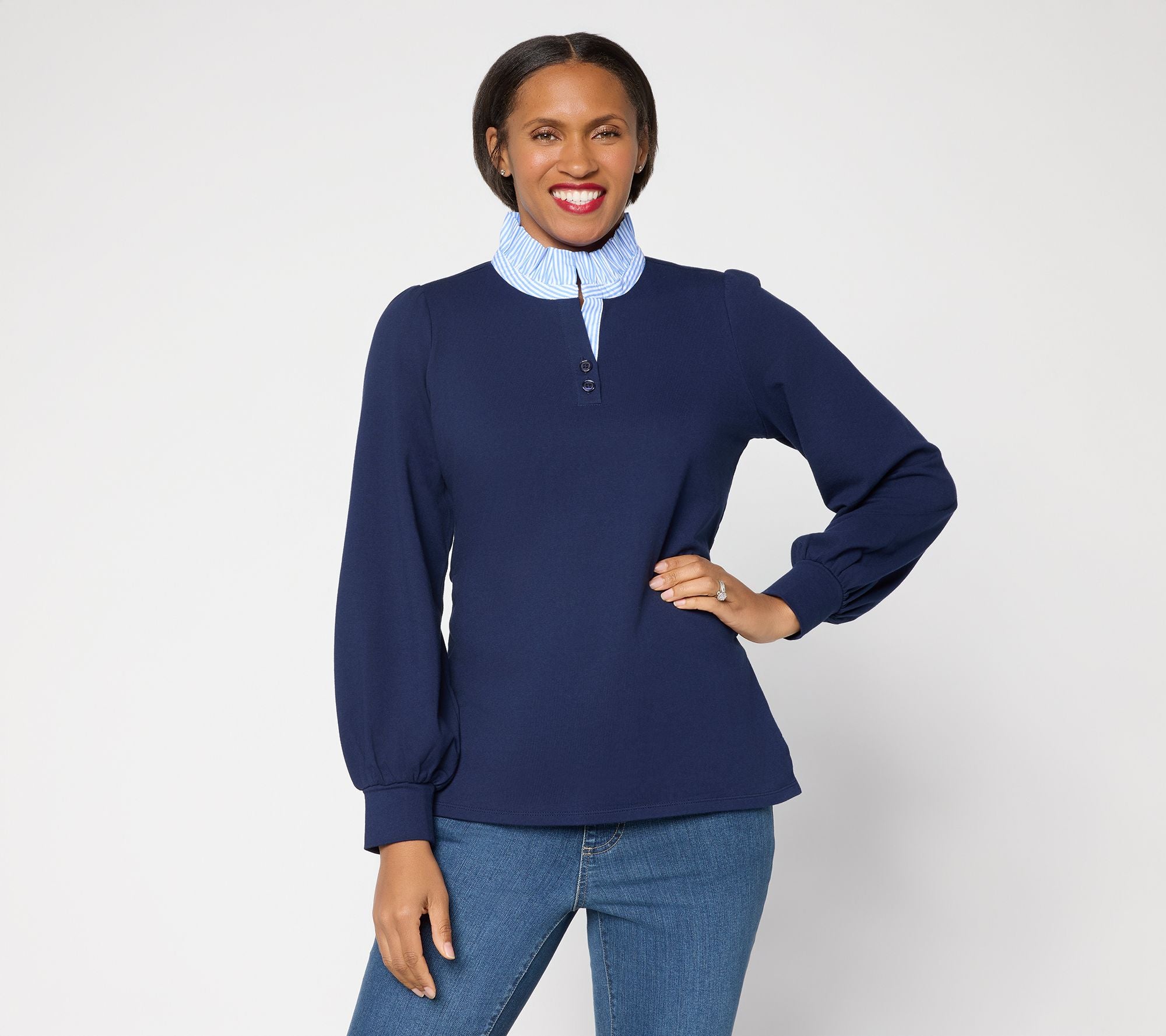 French Terry Ruffle Regatta Striped Top - Twilight