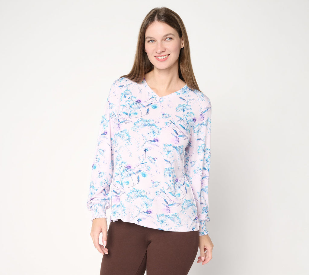 Rayon Spandex Smocked Sleeve Top - Lilac