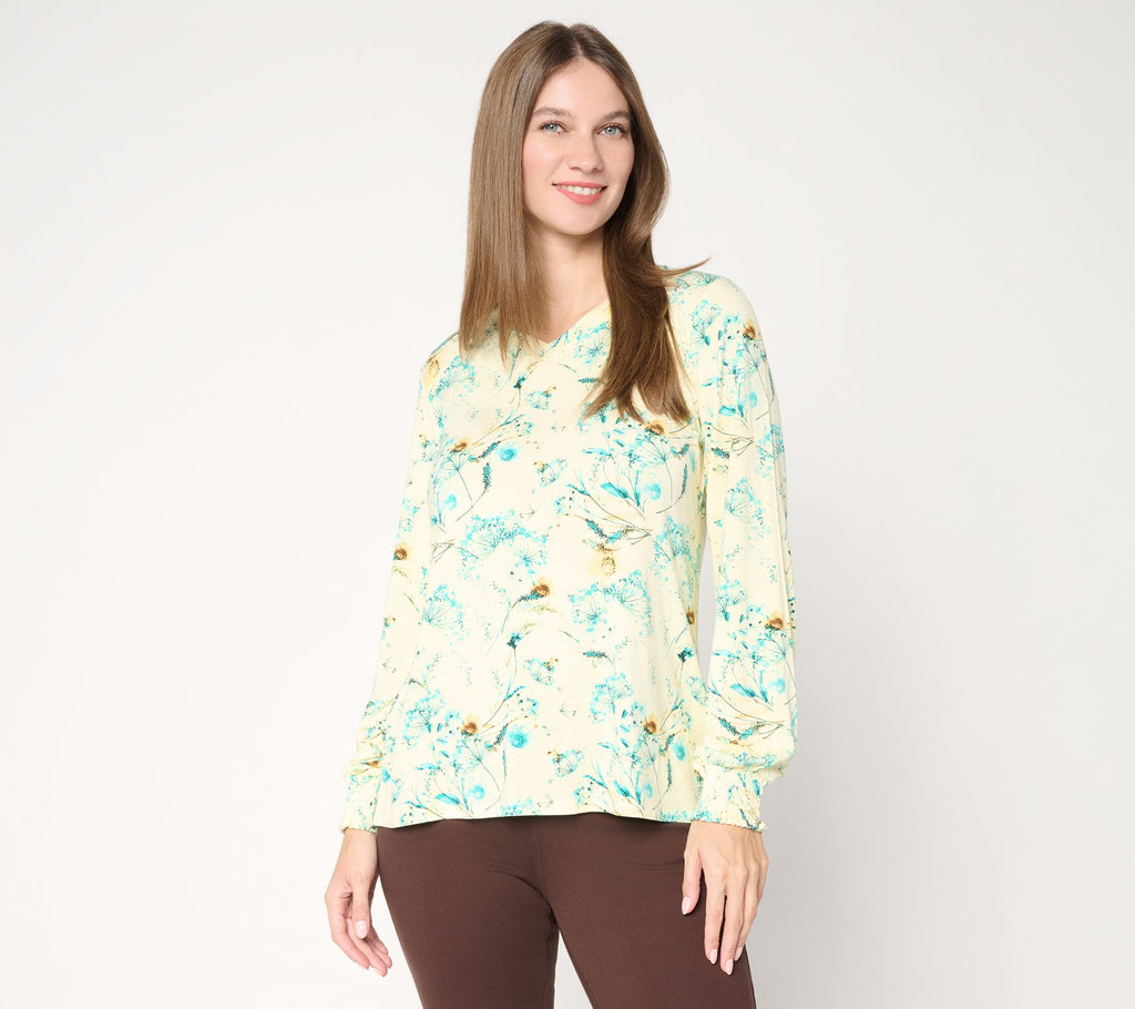 Rayon Spandex Smocked Sleeve Top - Yellow