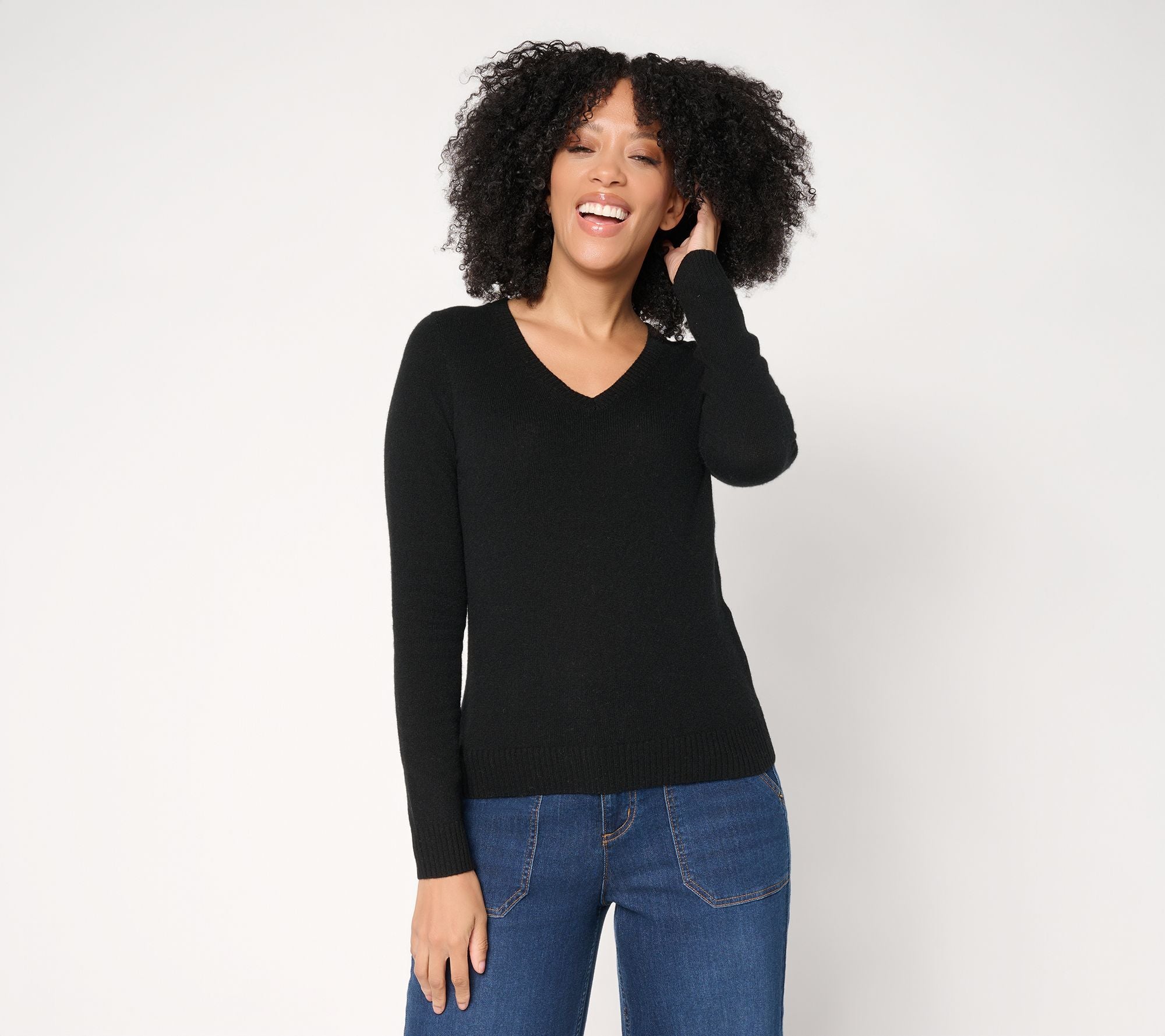 Naadam The Soft Collection 100% Cashmere V-Neck Sweater - Black
