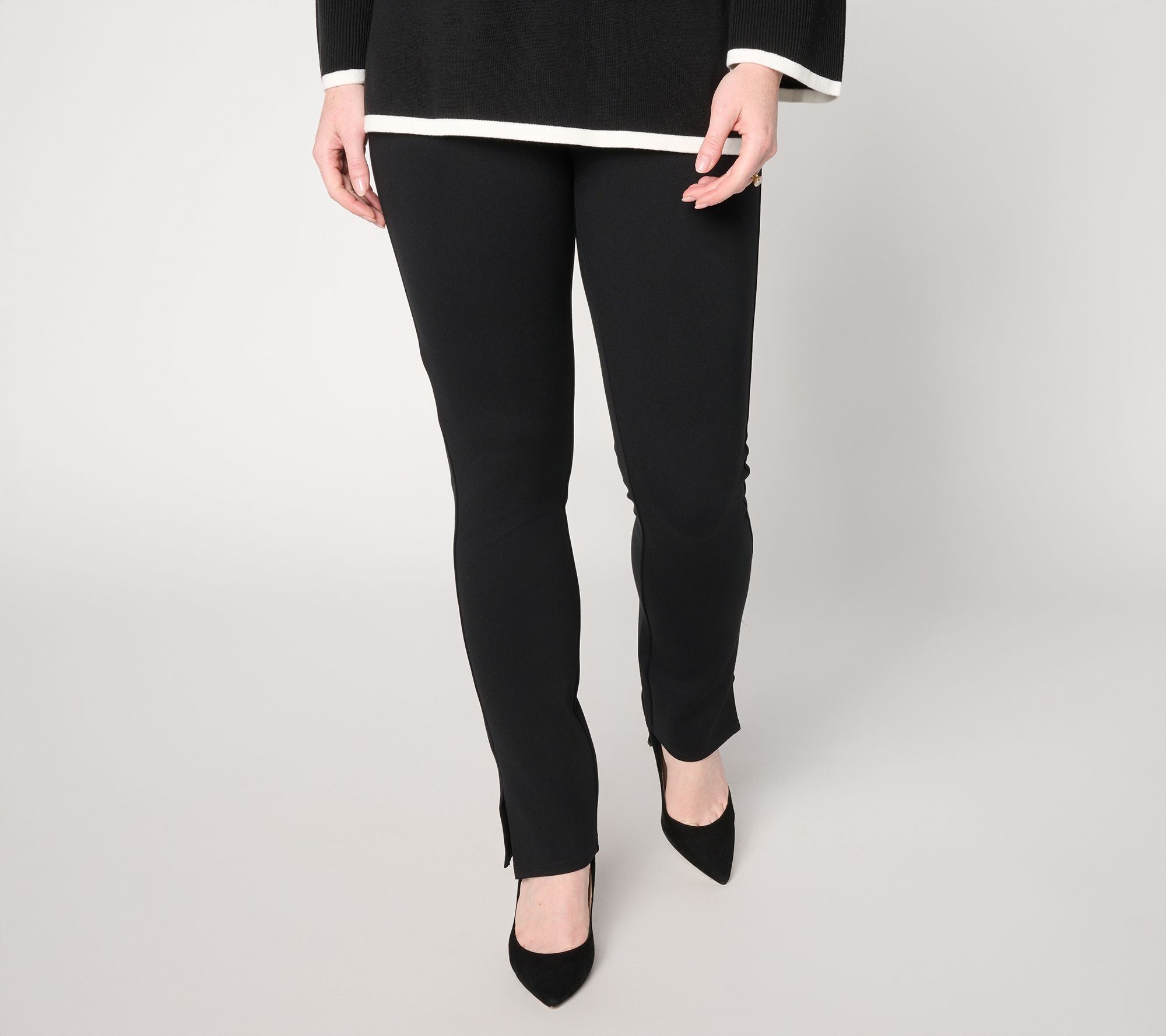 Ponte Slim Cigarette Pant with Slits - Black