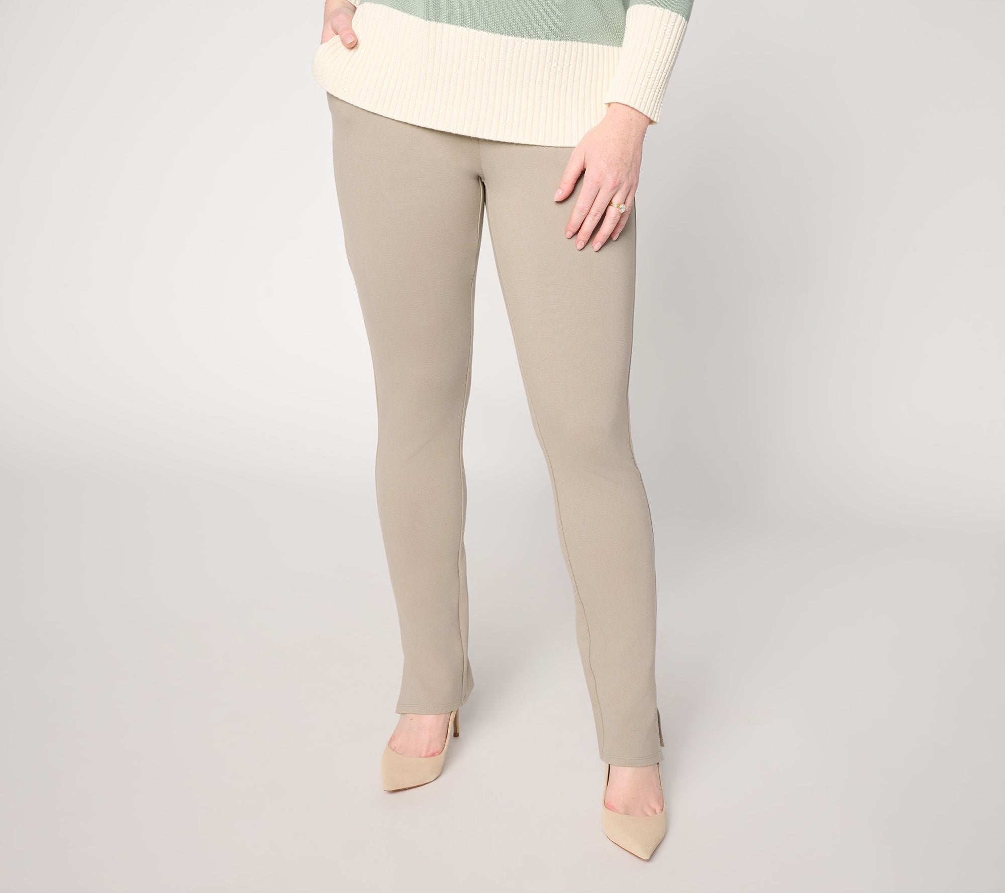 Ponte Slim Cigarette Pant with Slits - Vintage Khaki