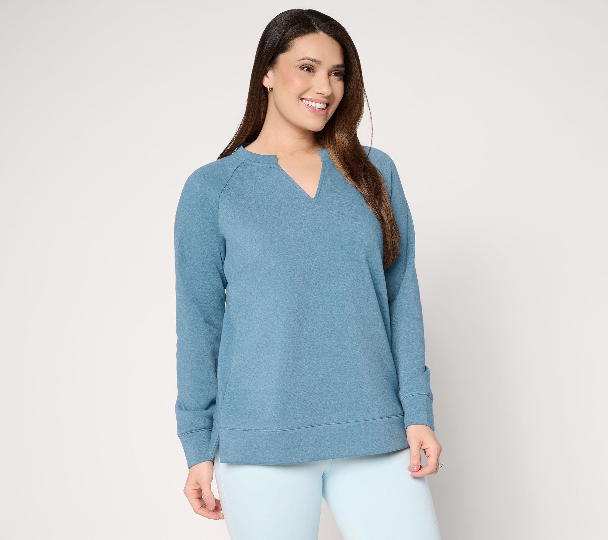 Sponge Fleece Split Neck Sweatshirt - Mineral Blue