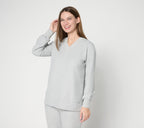 Wonder Waffle Deep V Neck Slouchy Top - Heather Grey