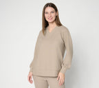 Wonder Waffle Deep V Neck Slouchy Top - Vintage Khaki
