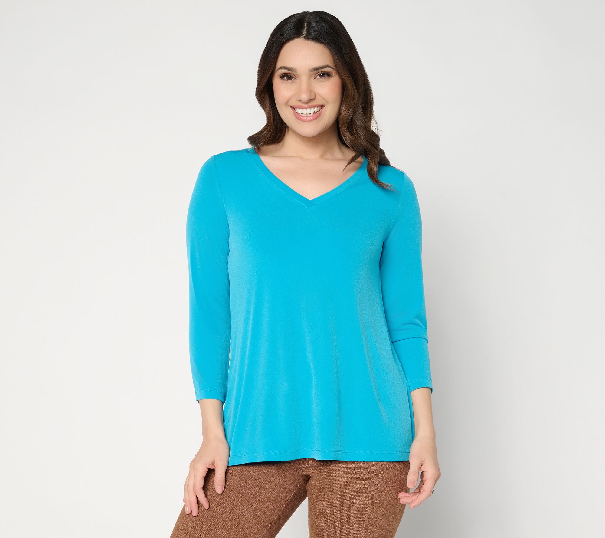 Essentials Liquid Knit 3/4-Sleeve A-Line Top - Laguna Teal