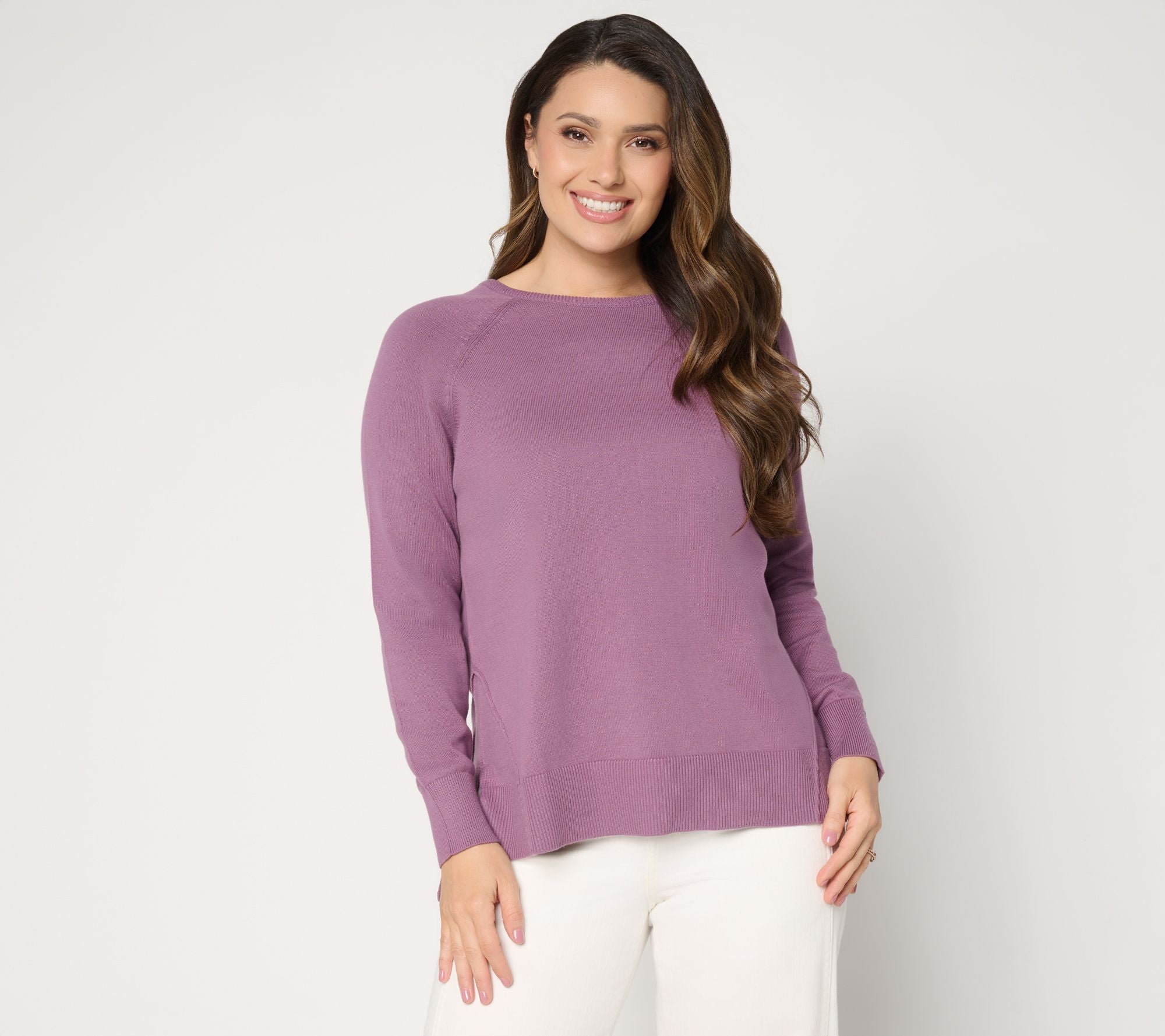 Cotton Raglan Sleeve Sweater - Frosted Plum