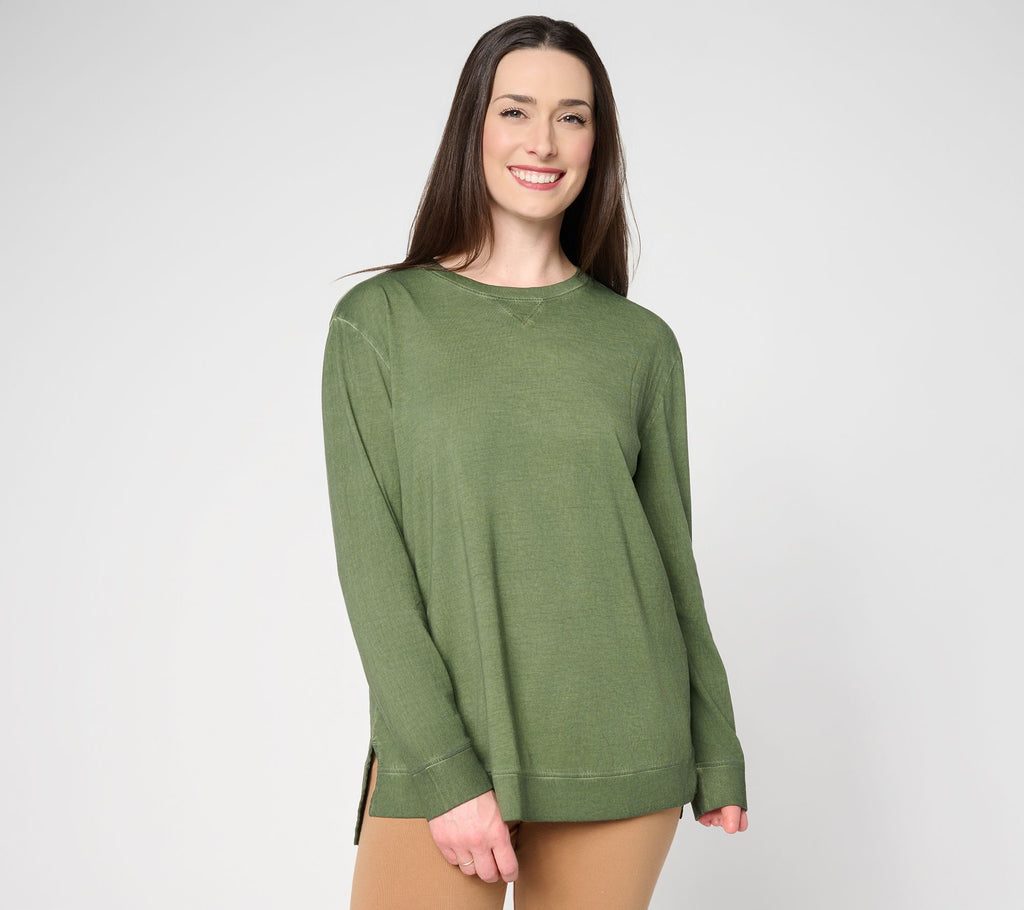 LOGO Principles by Lori Goldstein Overdyed Long Sleeve Top - Deep Fern