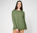 LOGO Principles by Lori Goldstein Overdyed Long Sleeve Top - Deep Fern