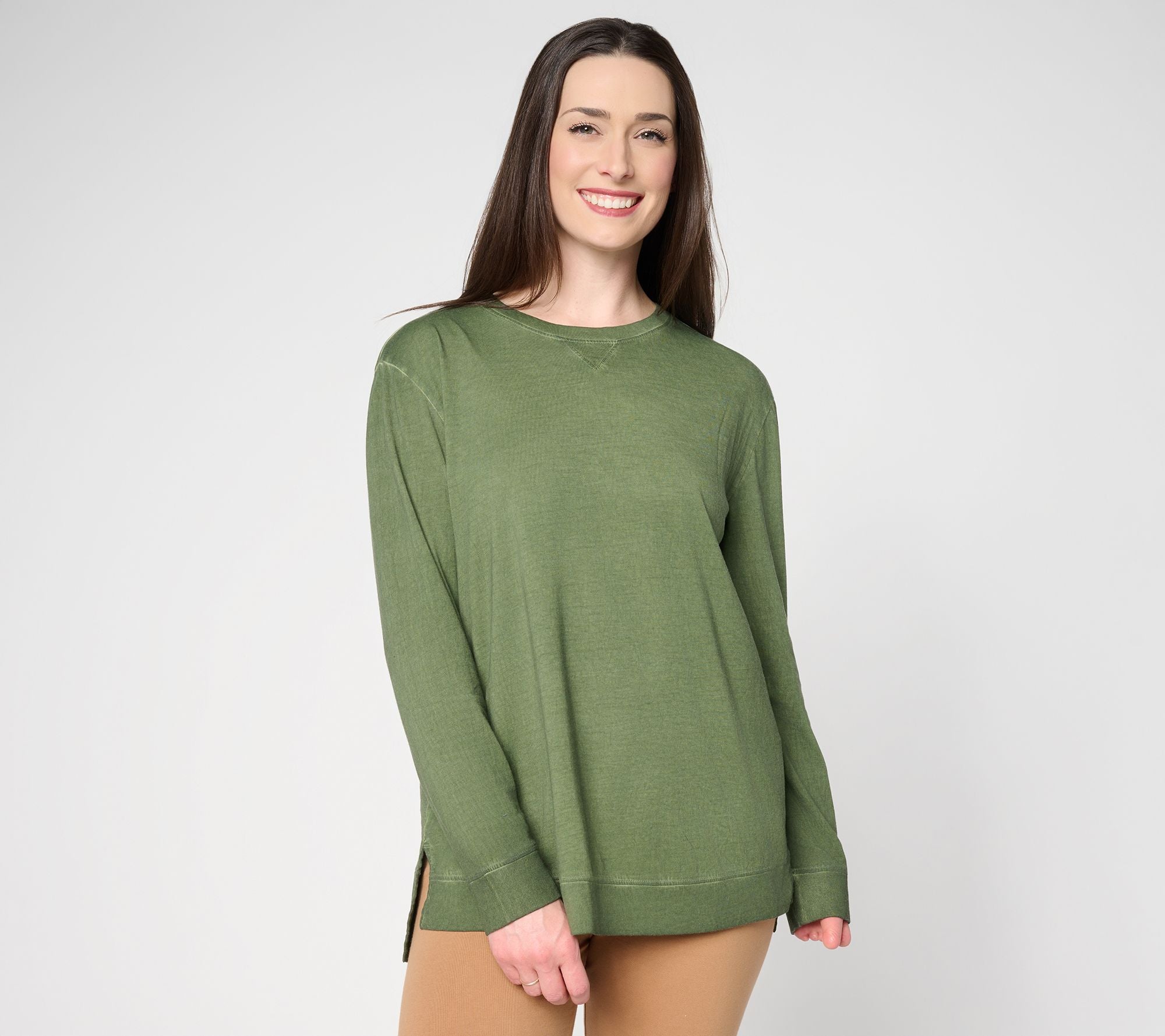 LOGO Principles by Lori Goldstein Overdyed Long Sleeve Top - Deep Fern
