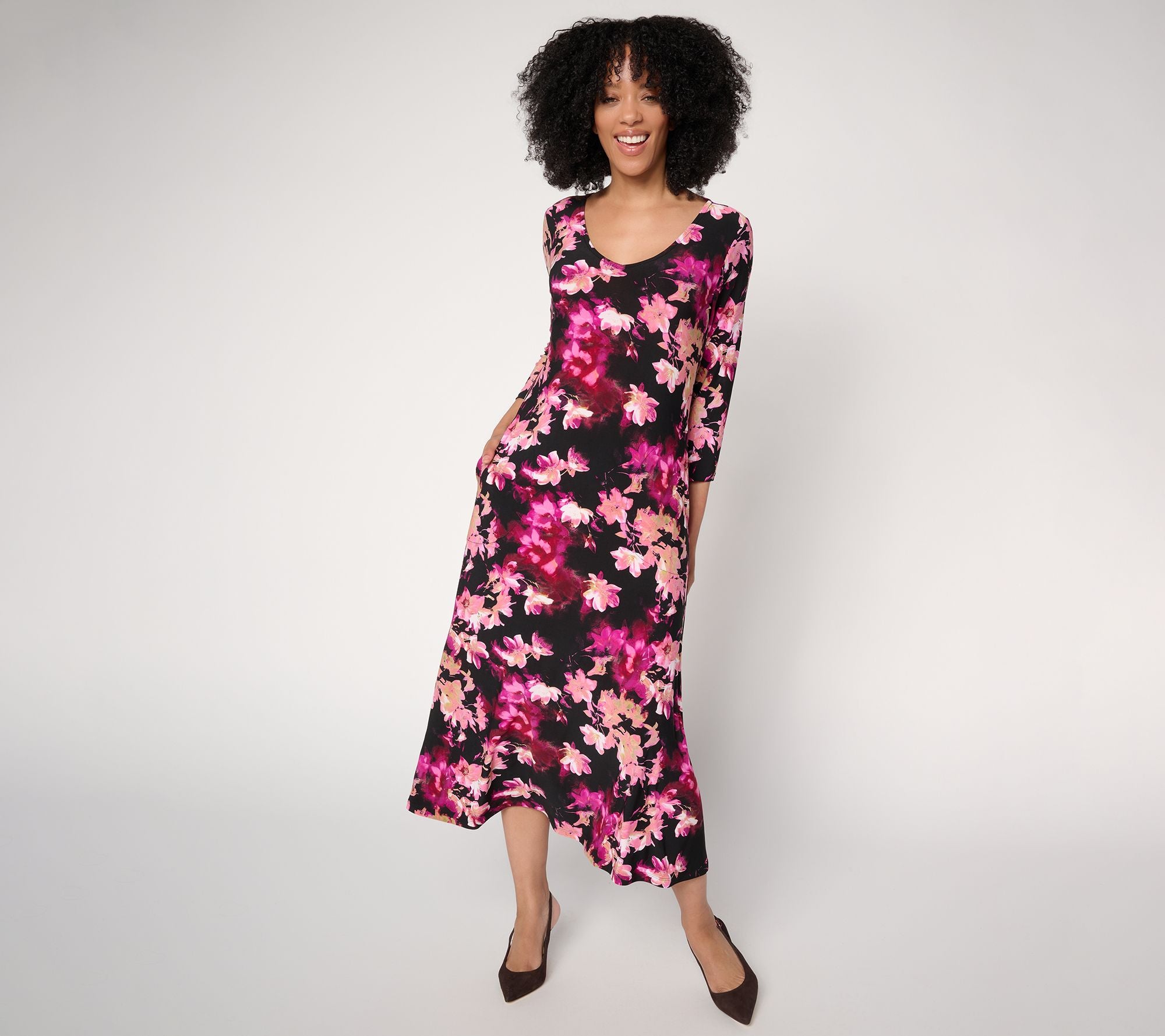 Como Jersey Fit and Flare Midi Dress - Black Floral