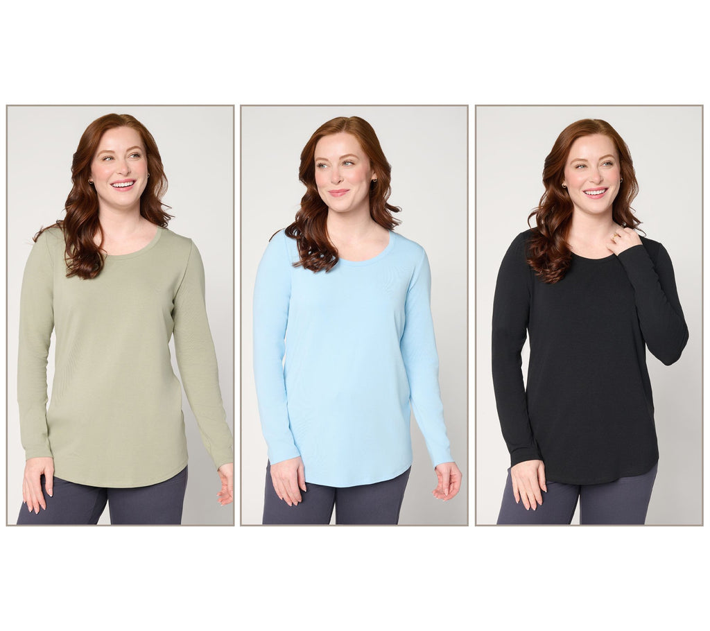 Essentials So Soft Jersey 3-Pack Curved Hem Tops - Bk/ClrSky/Sgras