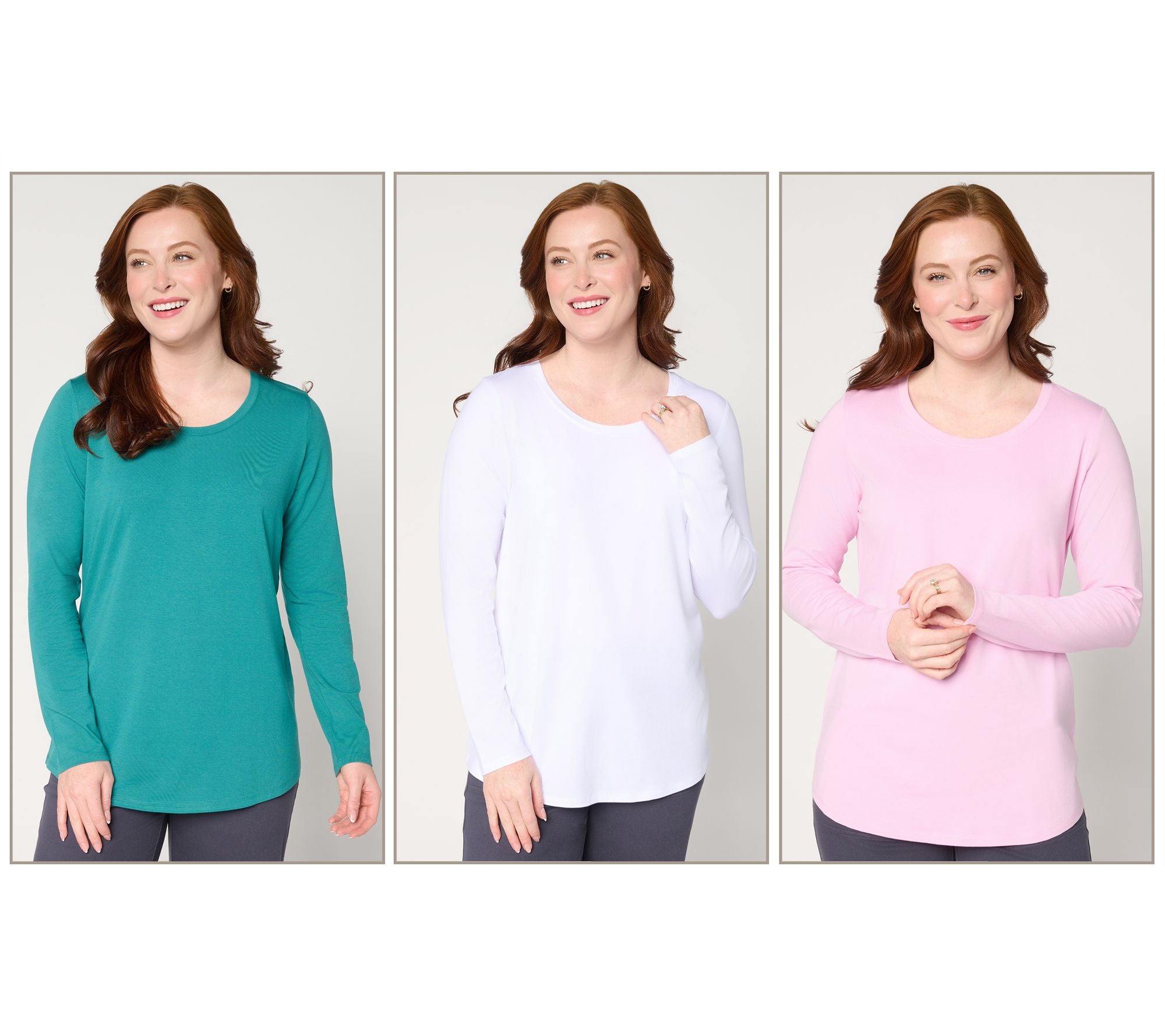 Essentials So Soft Jersey 3-Pack Curved Hem Tops - RchJd/PnkLv/Wht