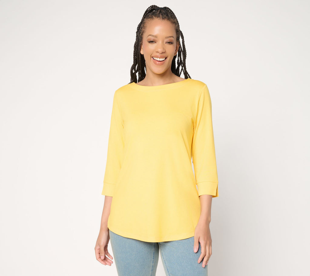 Essentials So Soft Jersey 3/4 Sleeve Boat Neck Top - Sunflower Yellw