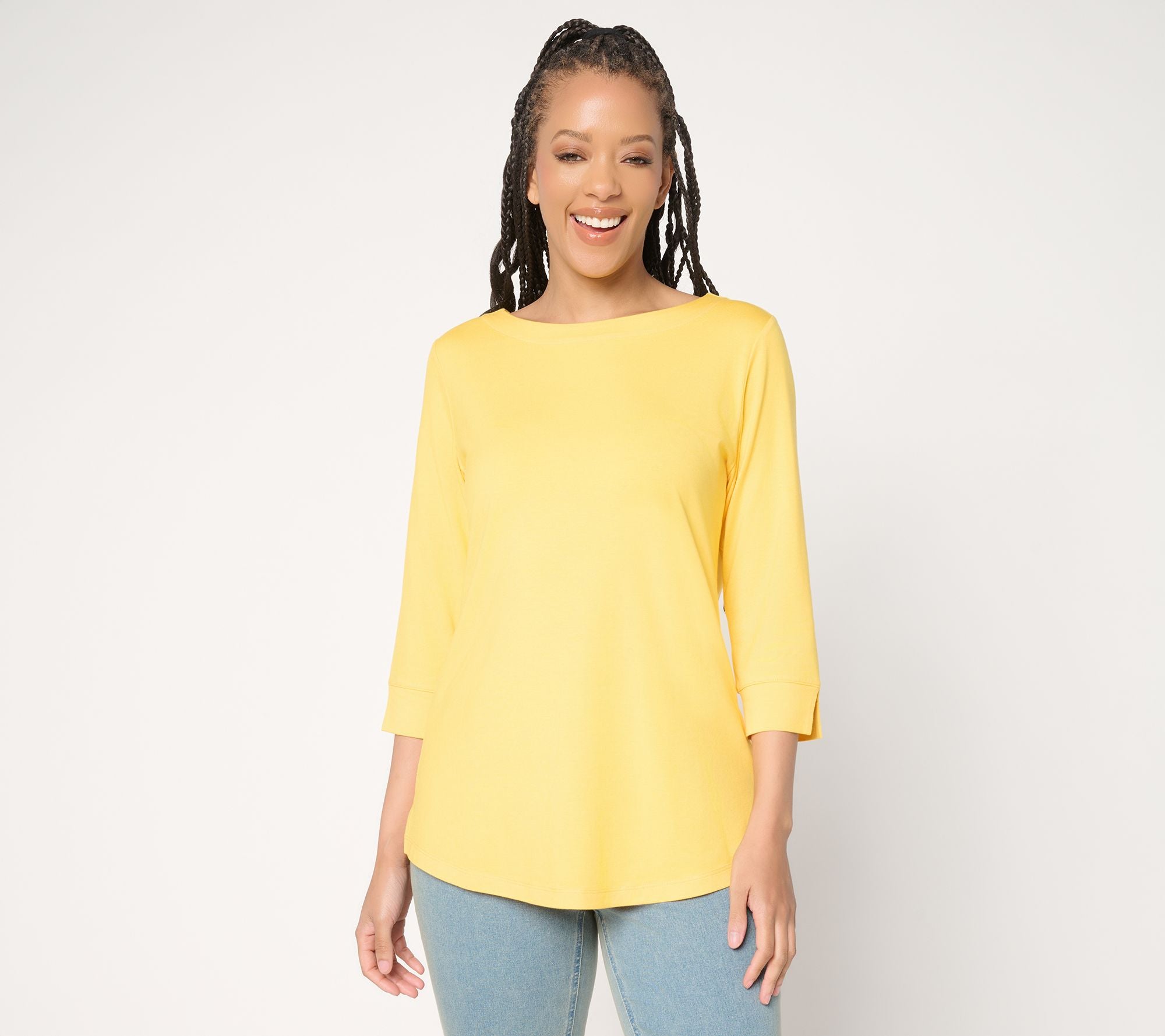 Essentials So Soft Jersey 3/4 Sleeve Boat Neck Top - Sunflower Yellw