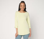 Essentials So Soft Jersey 3/4 Sleeve Boat Neck Top - Soft Sage