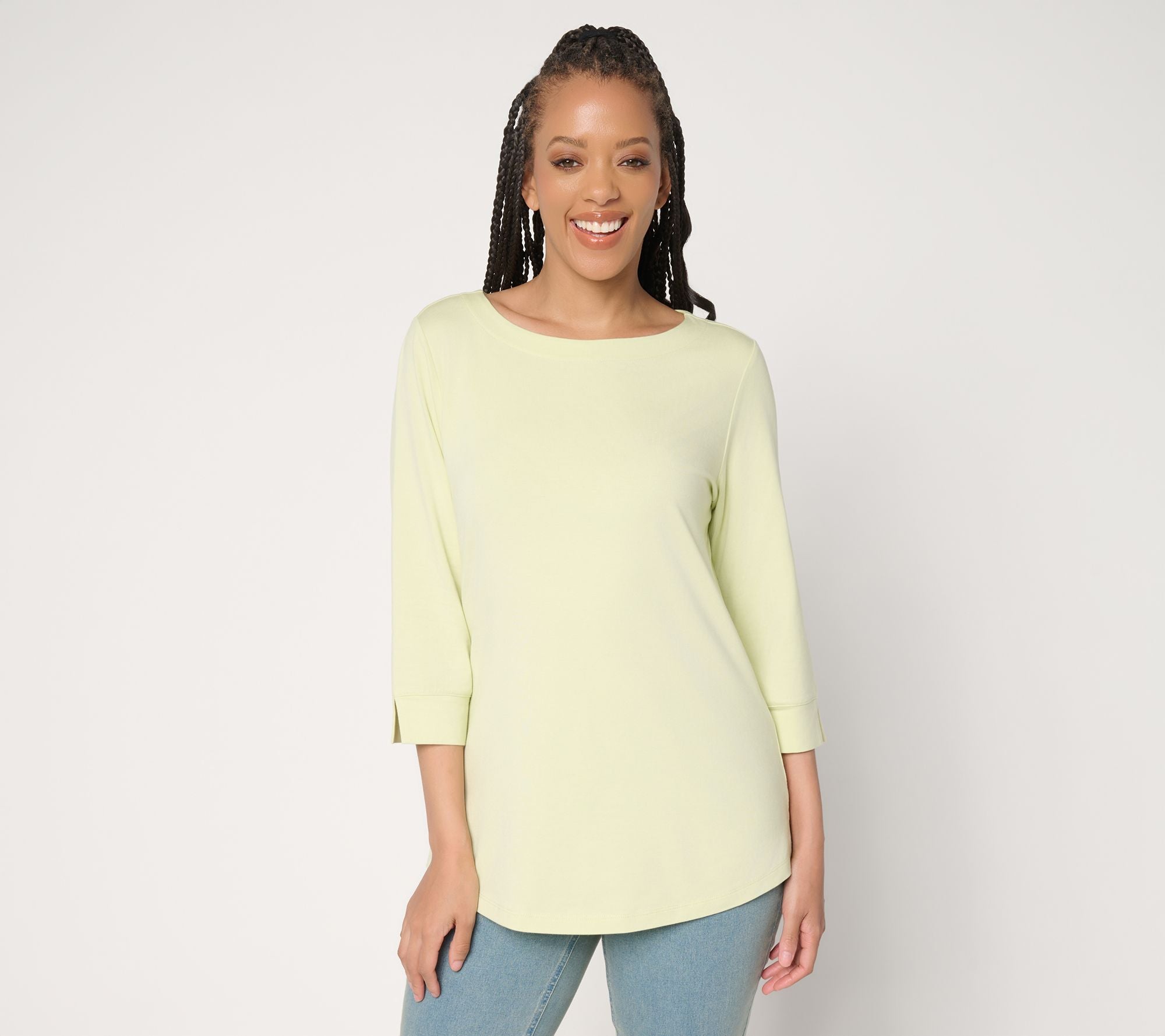 Essentials So Soft Jersey 3/4 Sleeve Boat Neck Top - Soft Sage