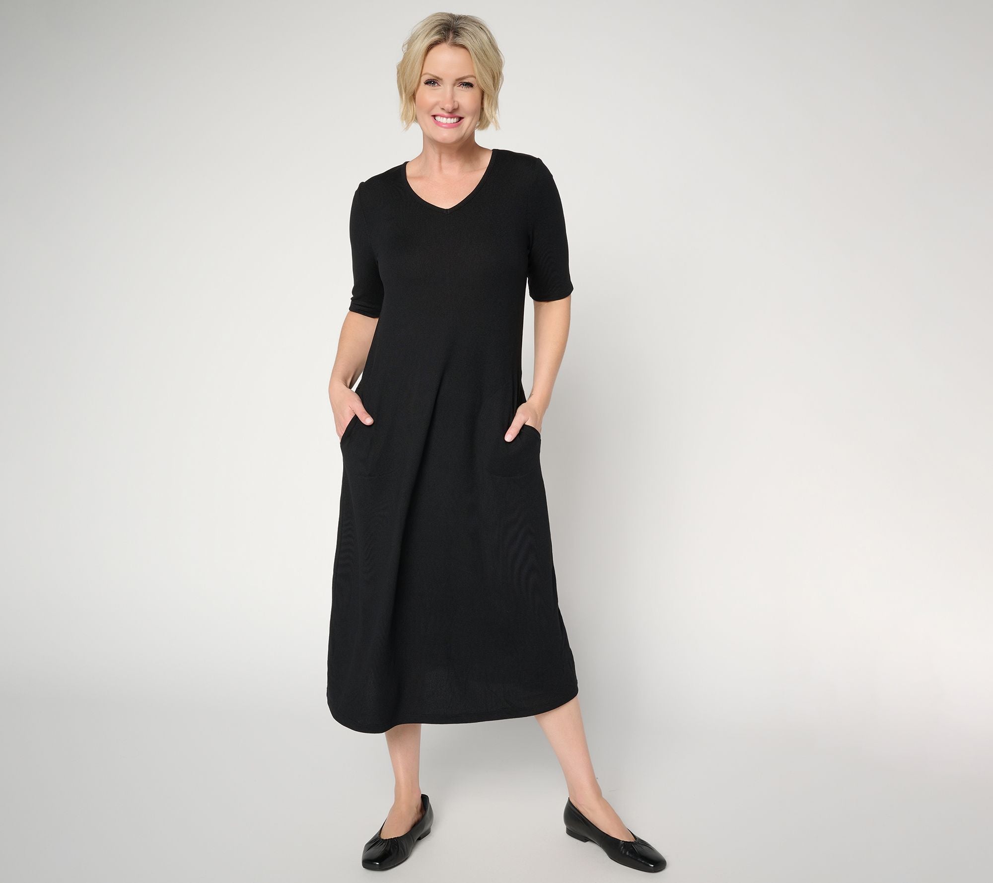 Heavenly Jersey Elbow Sleeve Midi Dress - Black