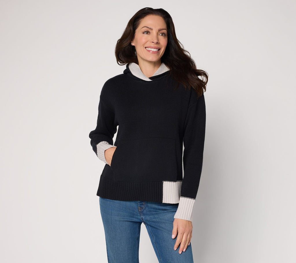 Color Block Hooded Sweater - Black