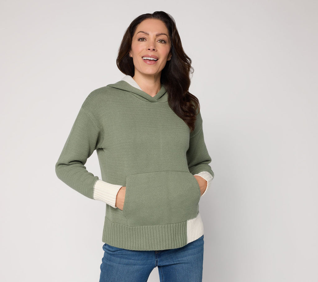 Color Block Hooded Sweater - Sage