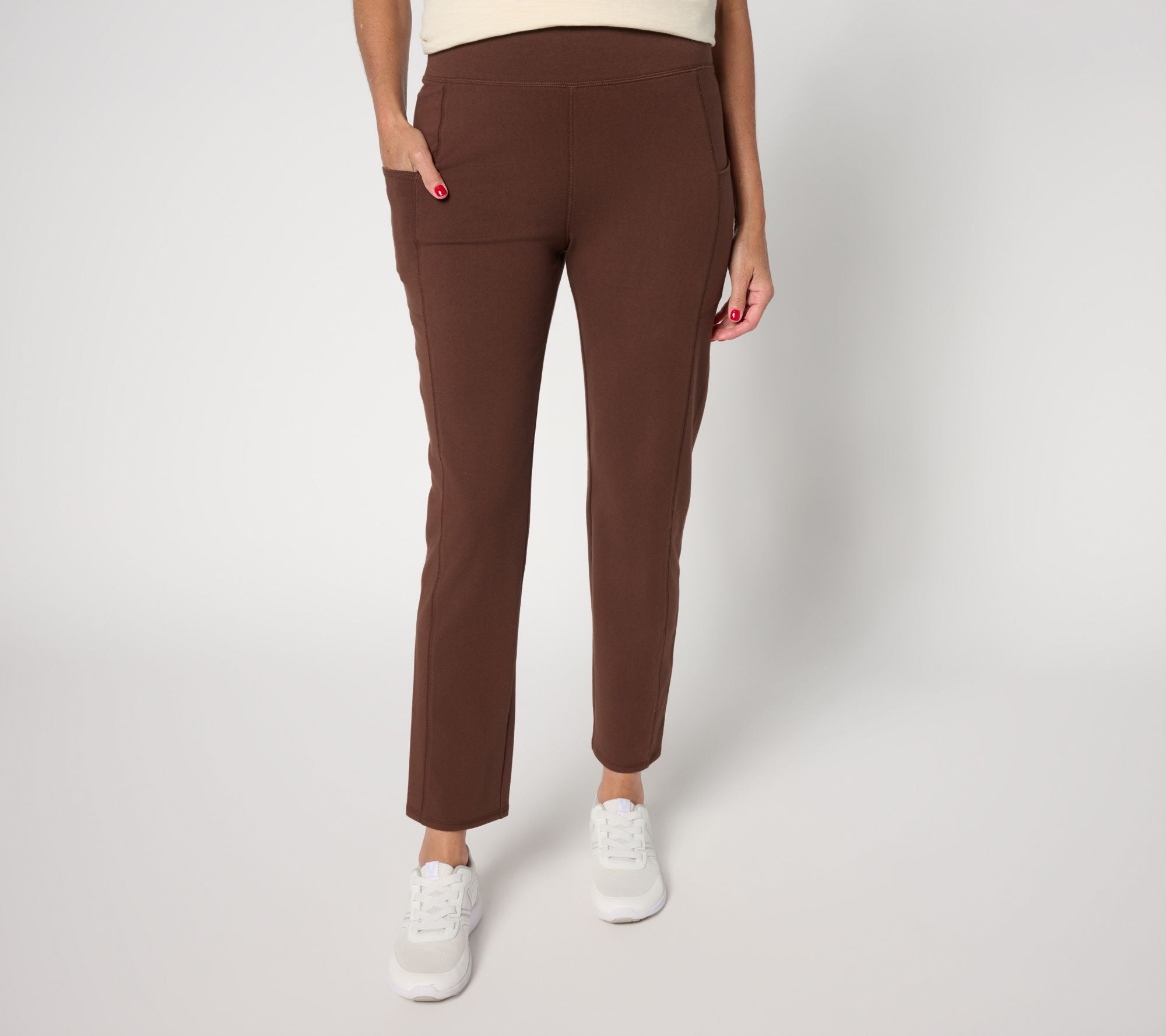 Denim & Co. Active Duo Stretch Slim Straight Ankle Pant - Coffee