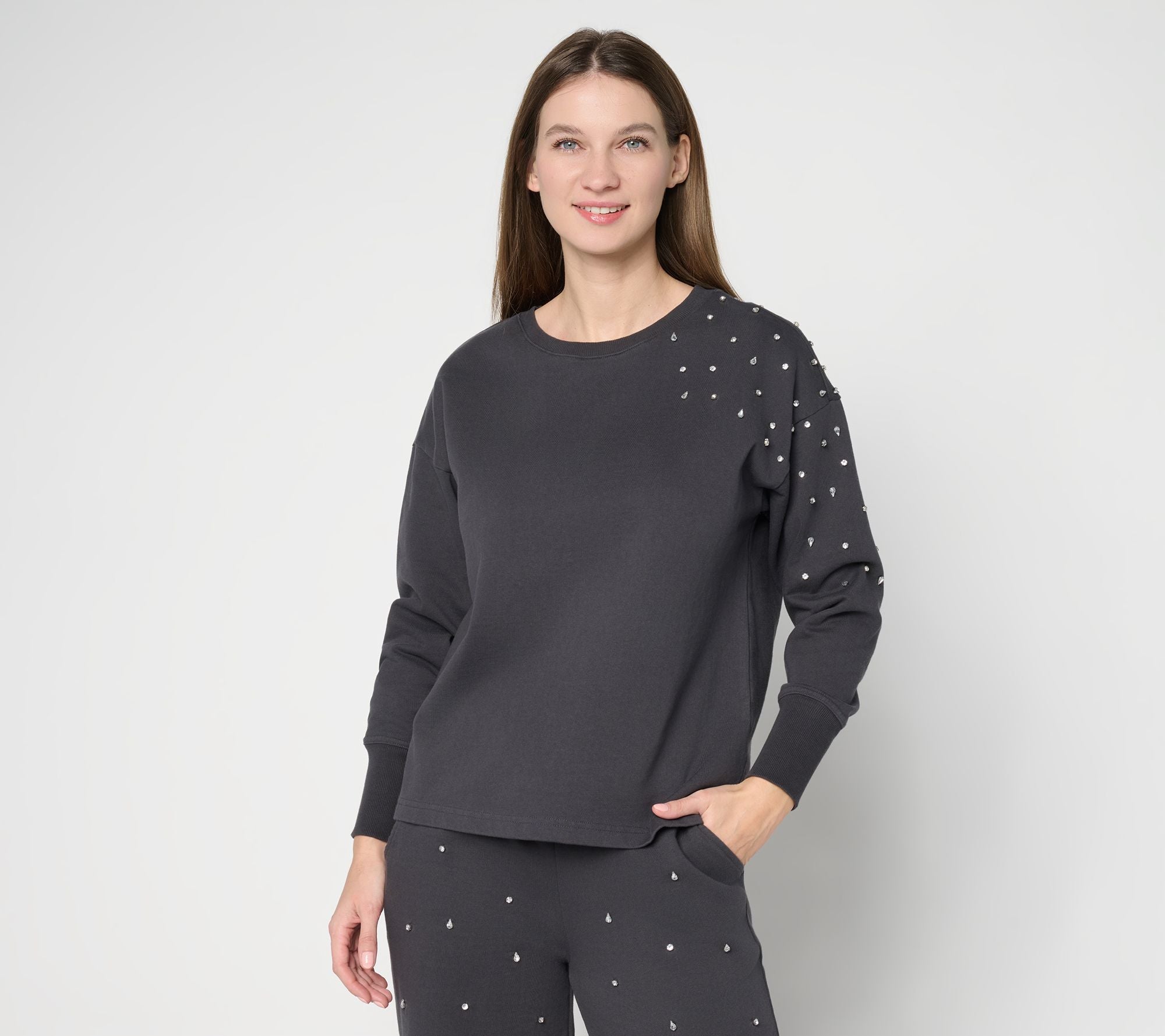 French Terry Jeweled Sweatshirt - Washed Black