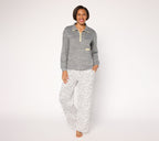 French Terry Quarter Zip and Pant Lounge Set - Gray Leopard