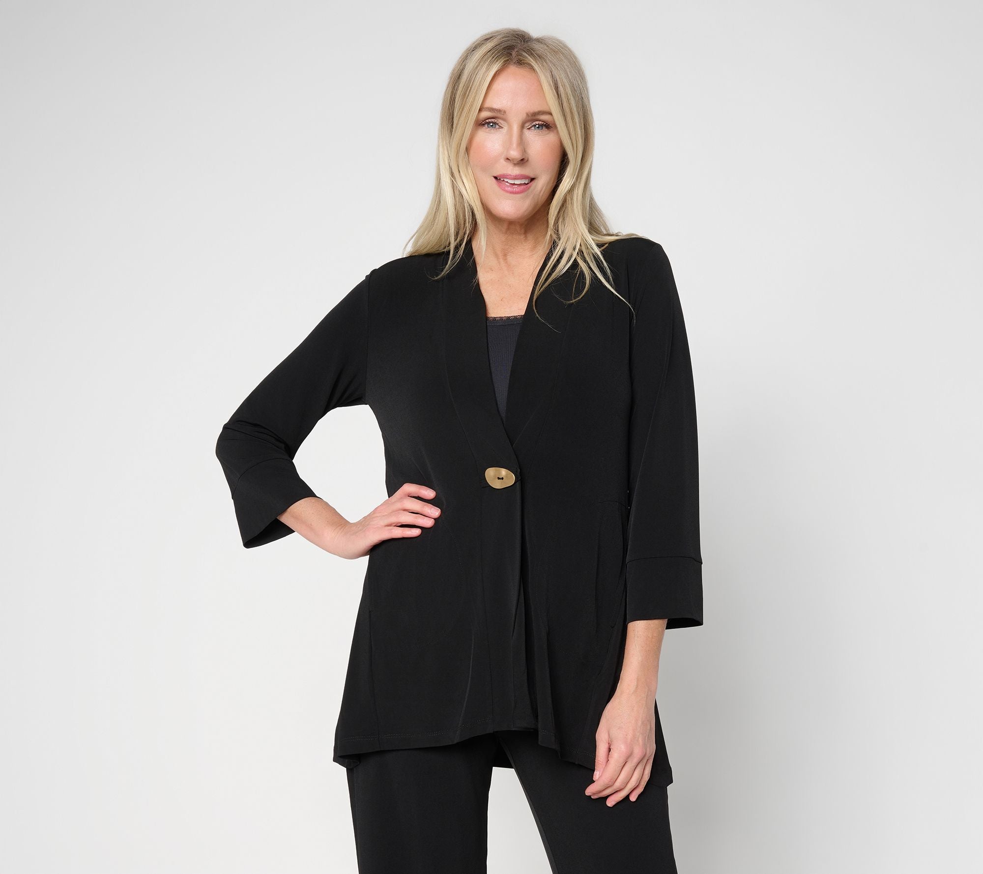 Liquid Knit Cardigan w/ Novelty Button - Black