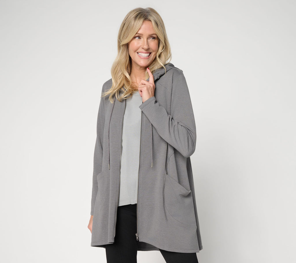 Zip Front Hoodie with Pockets - Castle Grey