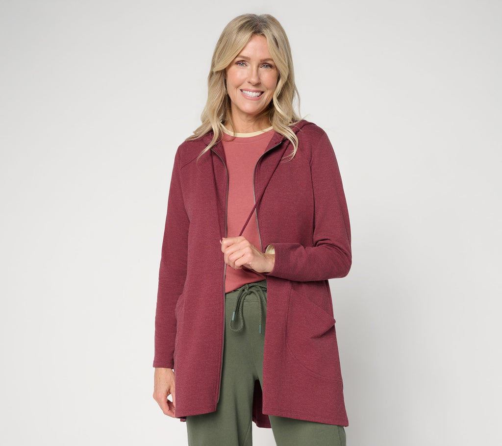 Zip Front Hoodie with Pockets - Tawny Port
