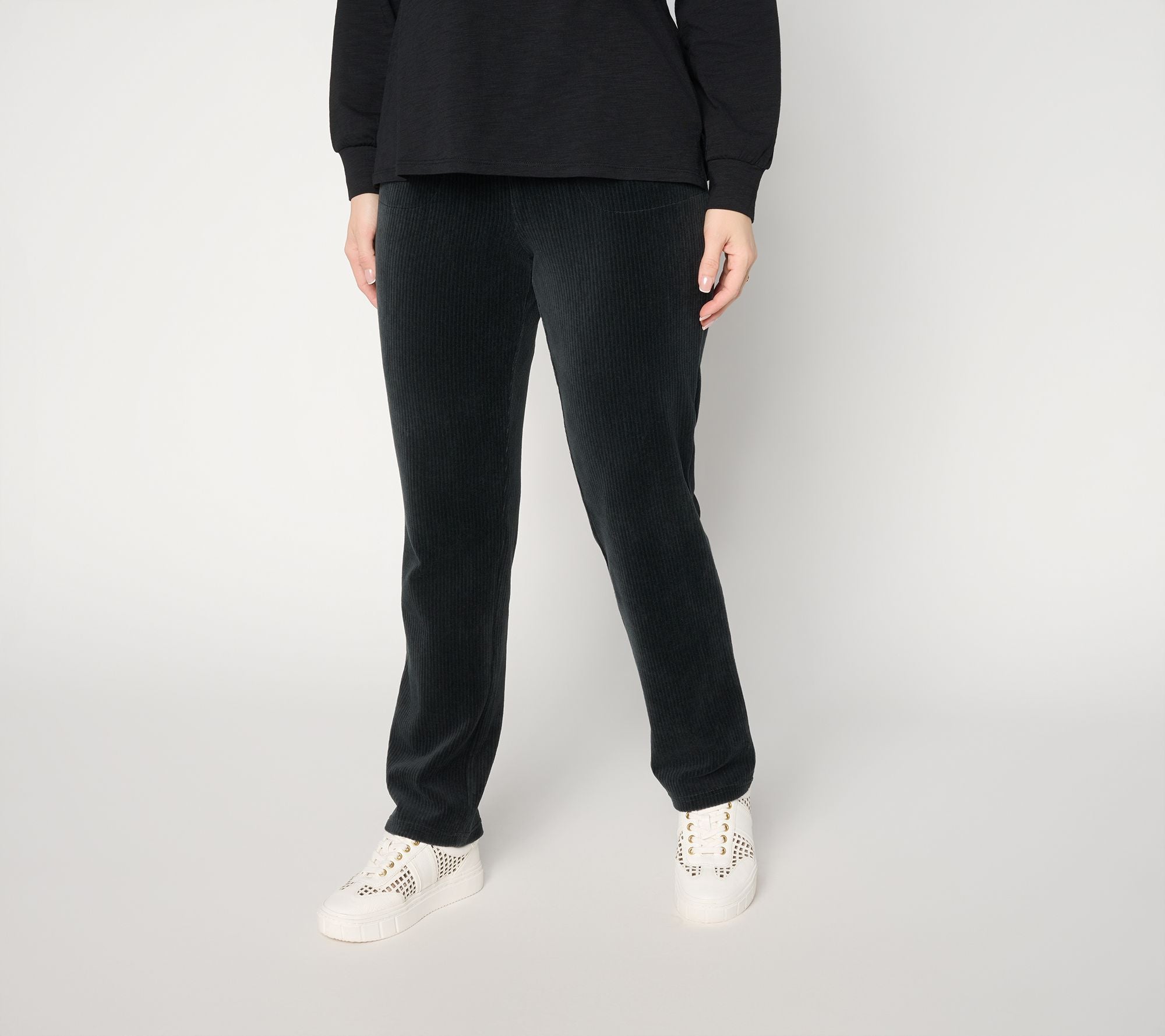 Corduroy Straight-Leg Pants - Black