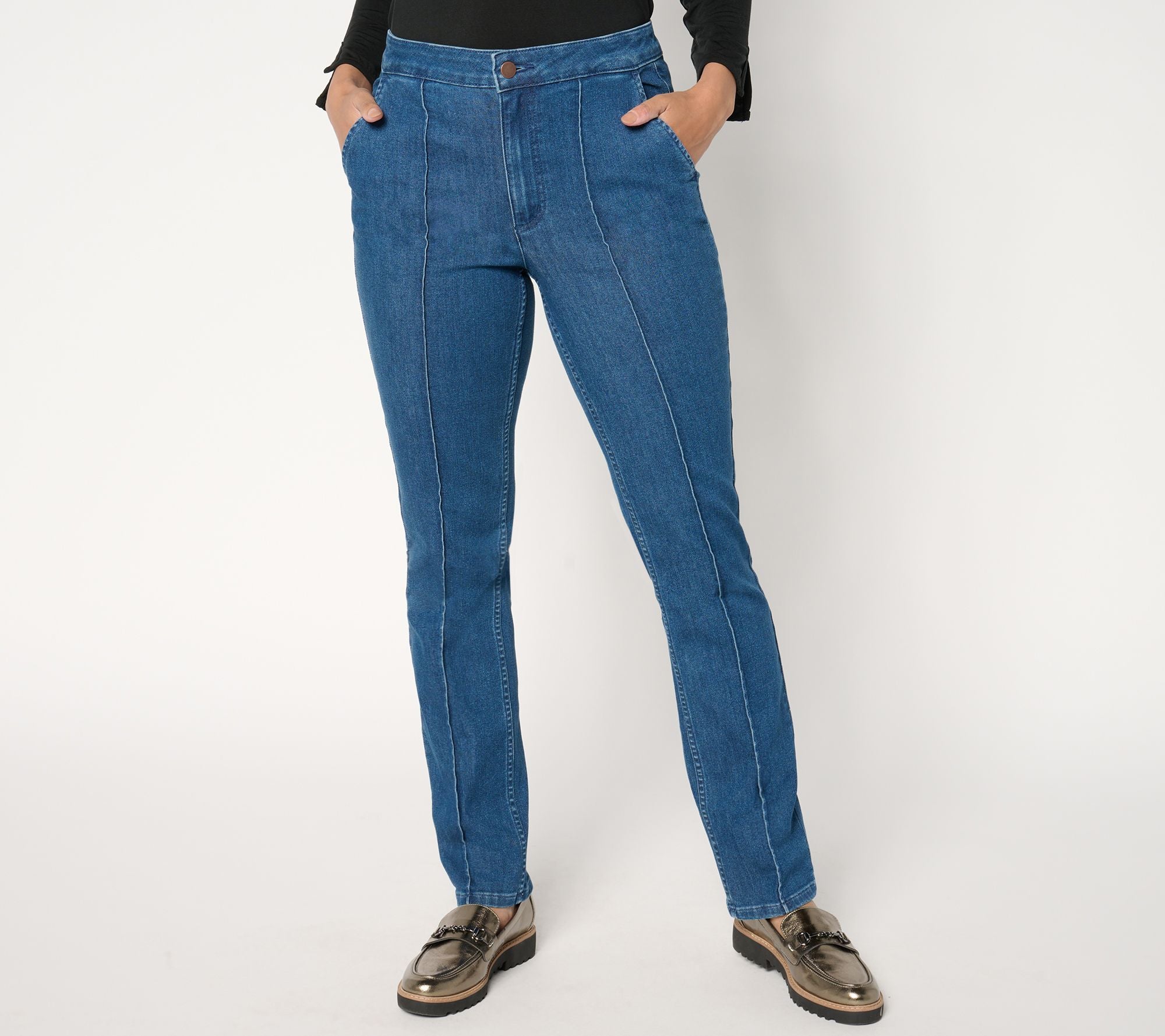 BEAUTIFUL by Lawrence Zarian Pintuck Slim Jean- Ind - Medium Wash