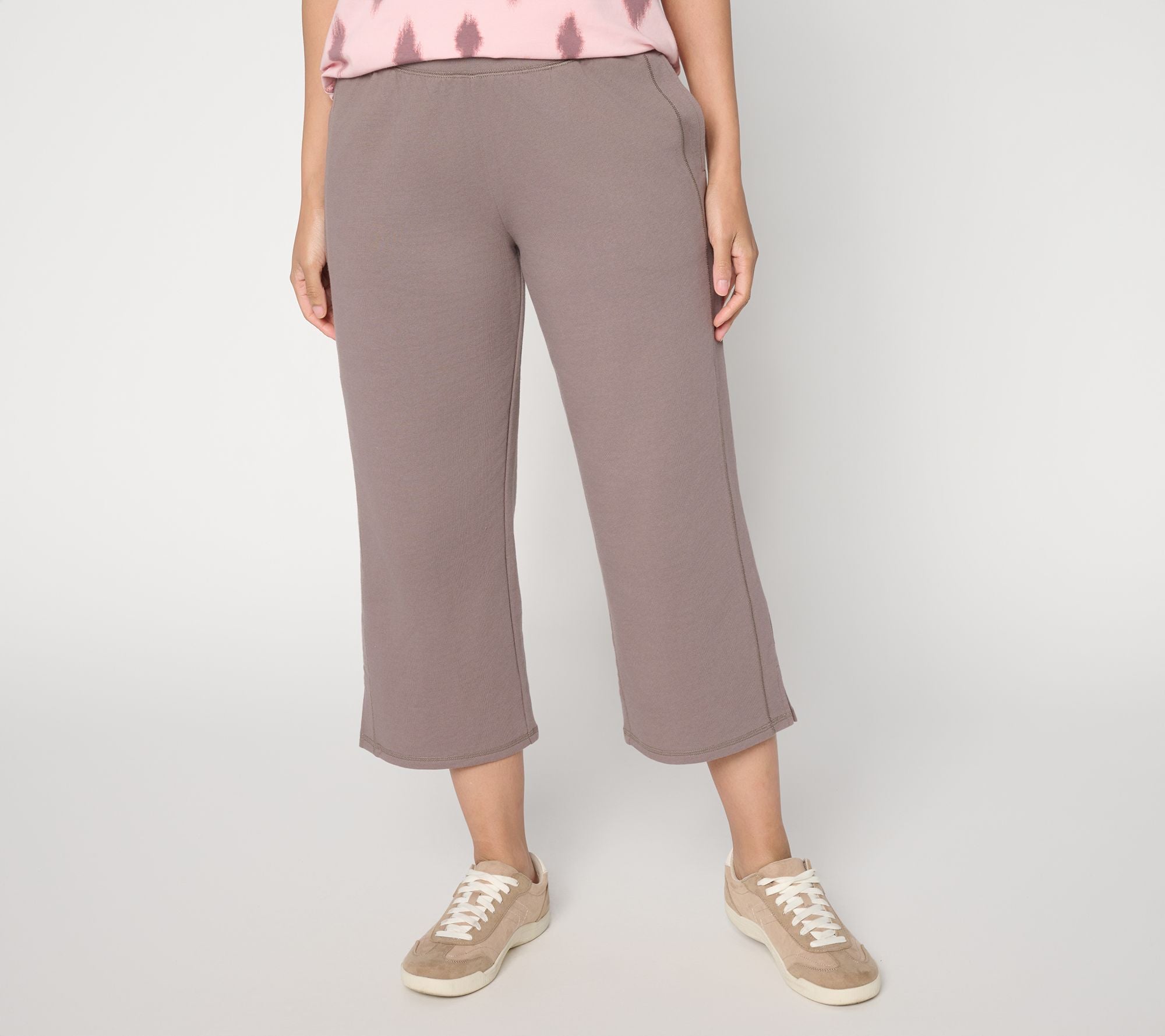Cotton French Terry Cropped Pants - Smokey Taupe