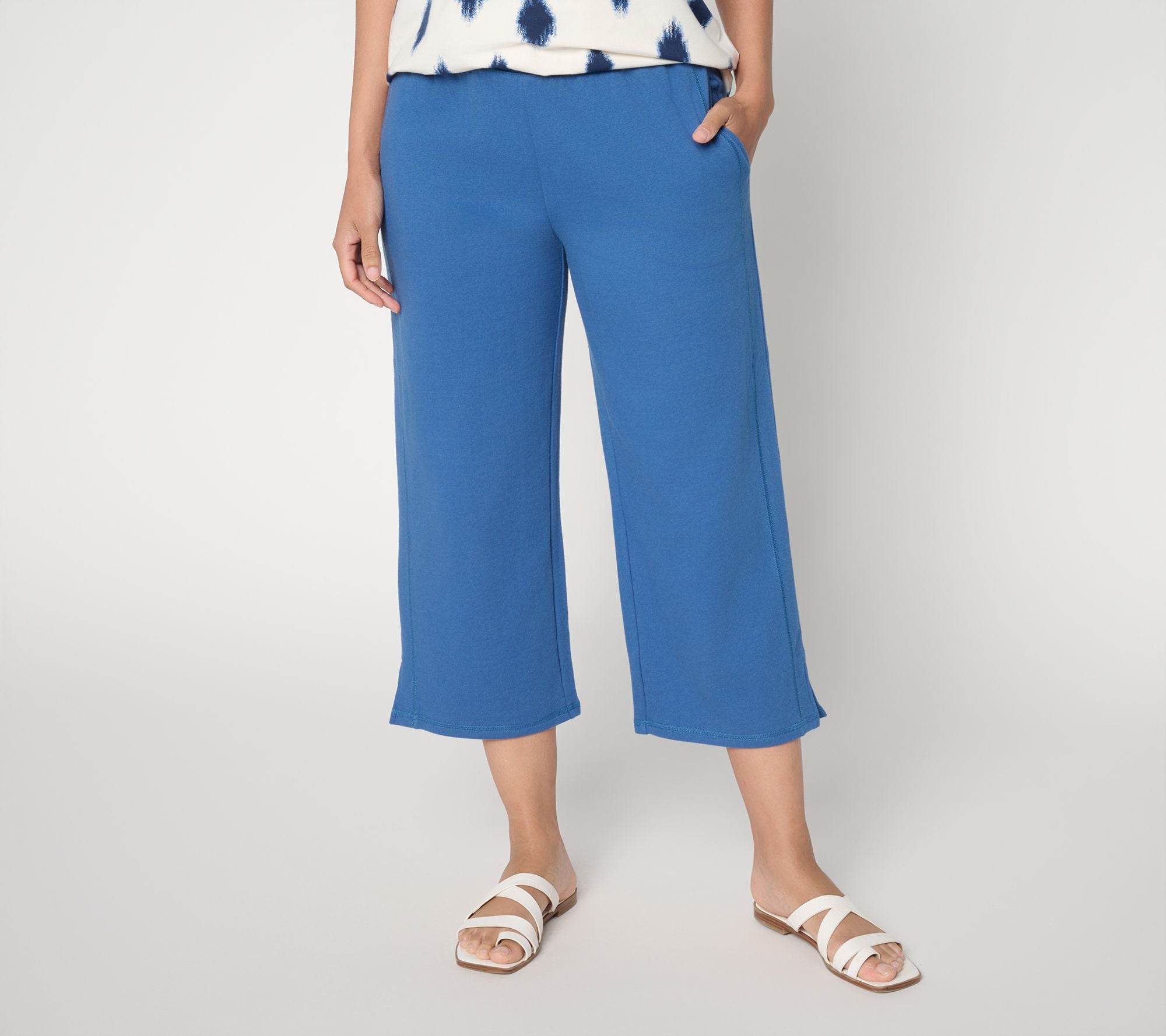 Cotton French Terry Cropped Pants - Vintage Indigo