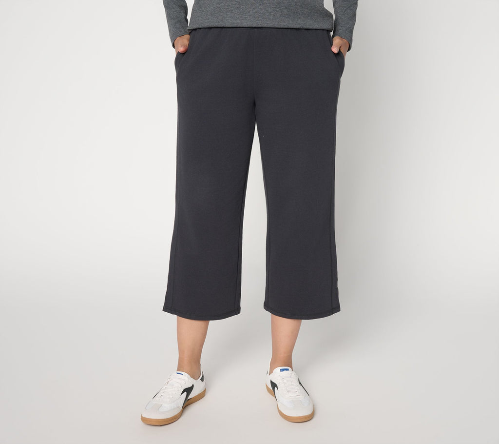 Cotton French Terry Cropped Pants - Washed Black