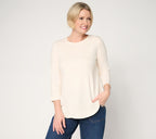 3/4 Sleeve Patchwork Seam Top - Linen Sand
