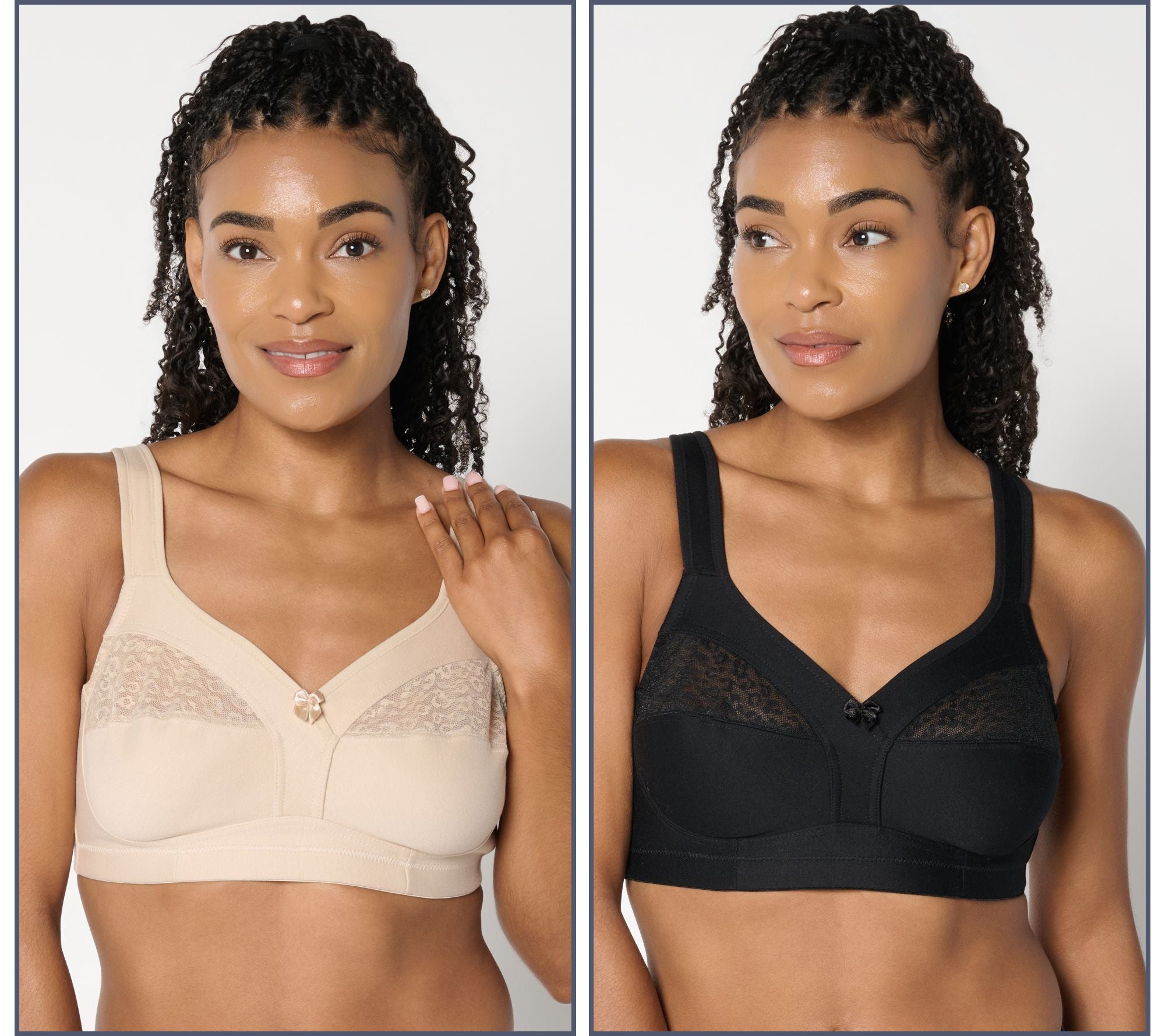 Breezies Soft Cup Cotton Bra Set of 2 - Black/Beige