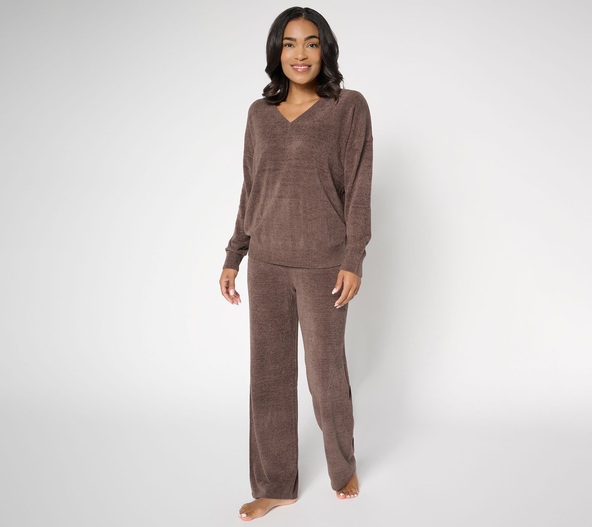 Barefoot Dreams Ultra V-Neck Pullover & Wide Leg Pant - Java