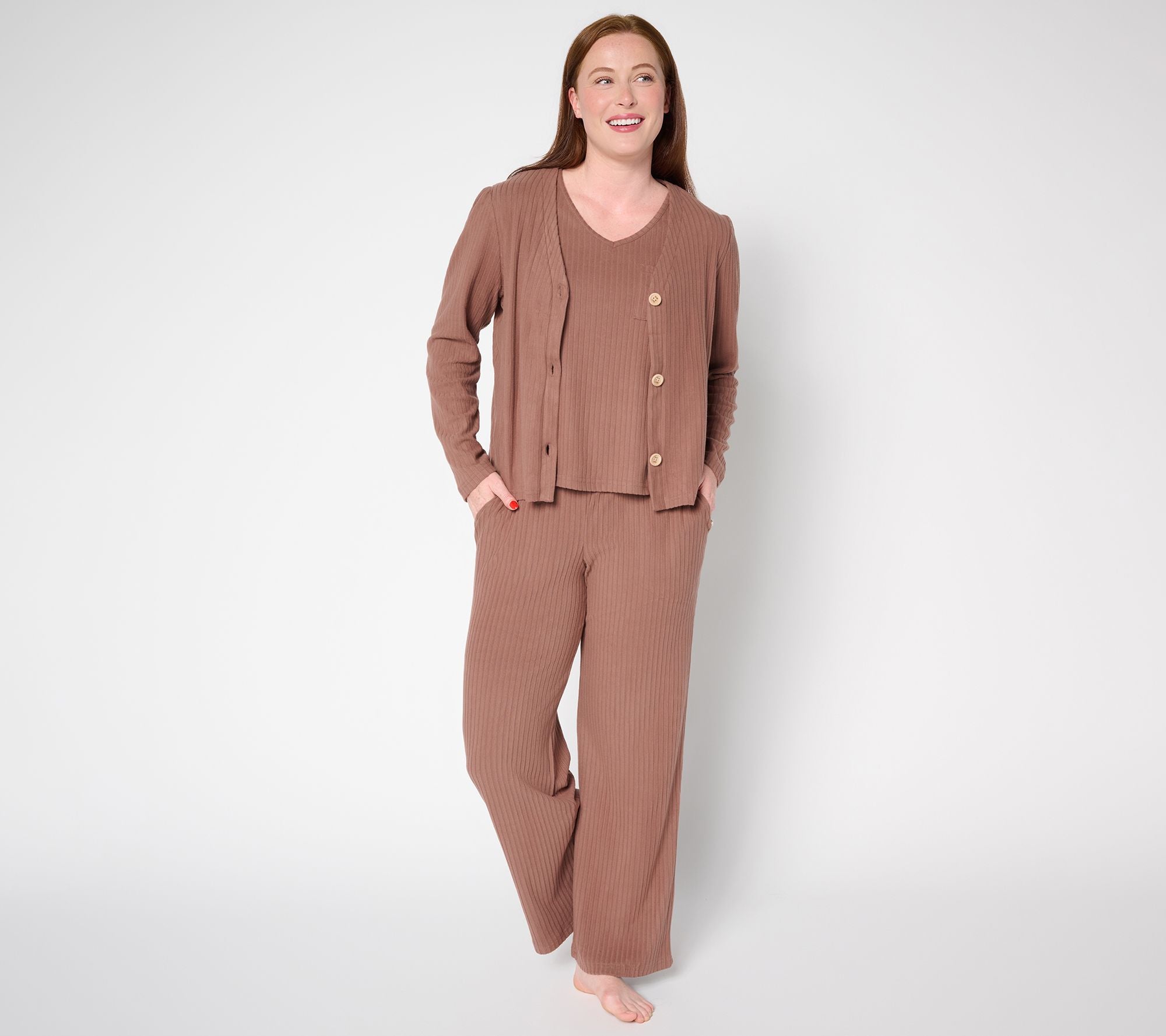MUK LUKS Brushed Wide Rib Three Piece Lounge Set - Chocolate