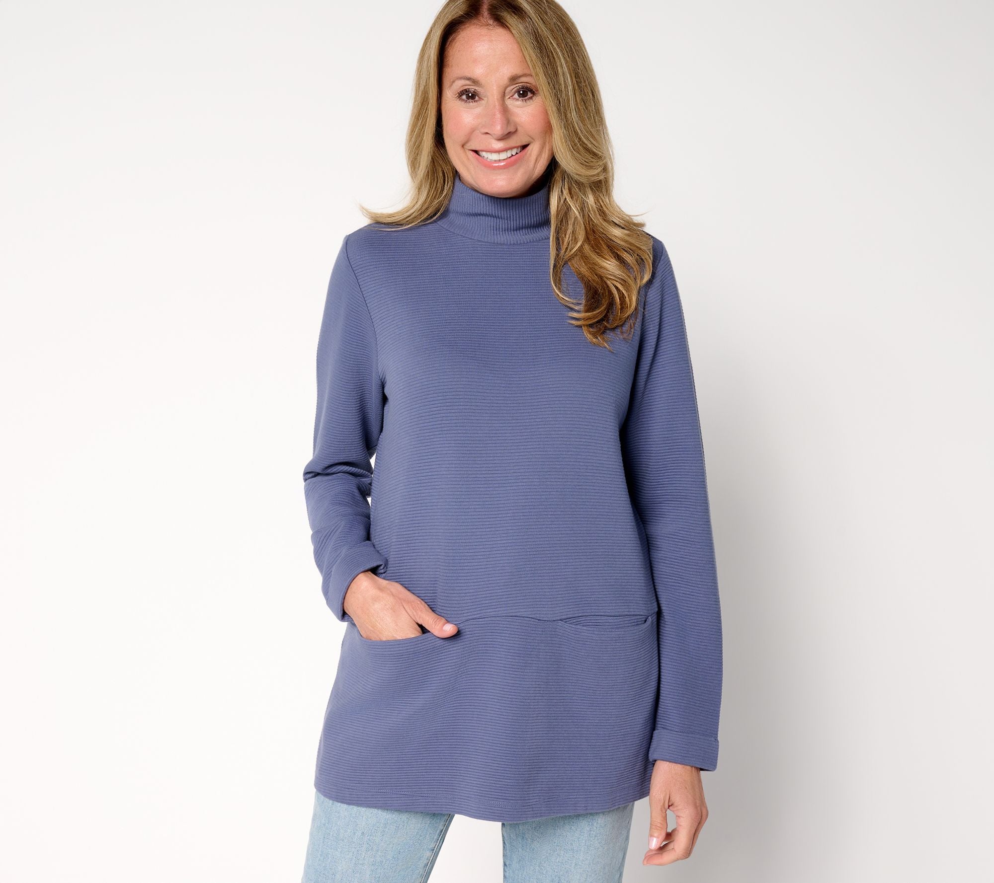 Denim & Co. Active Ottoman Mock Neck Tunic - Indigo
