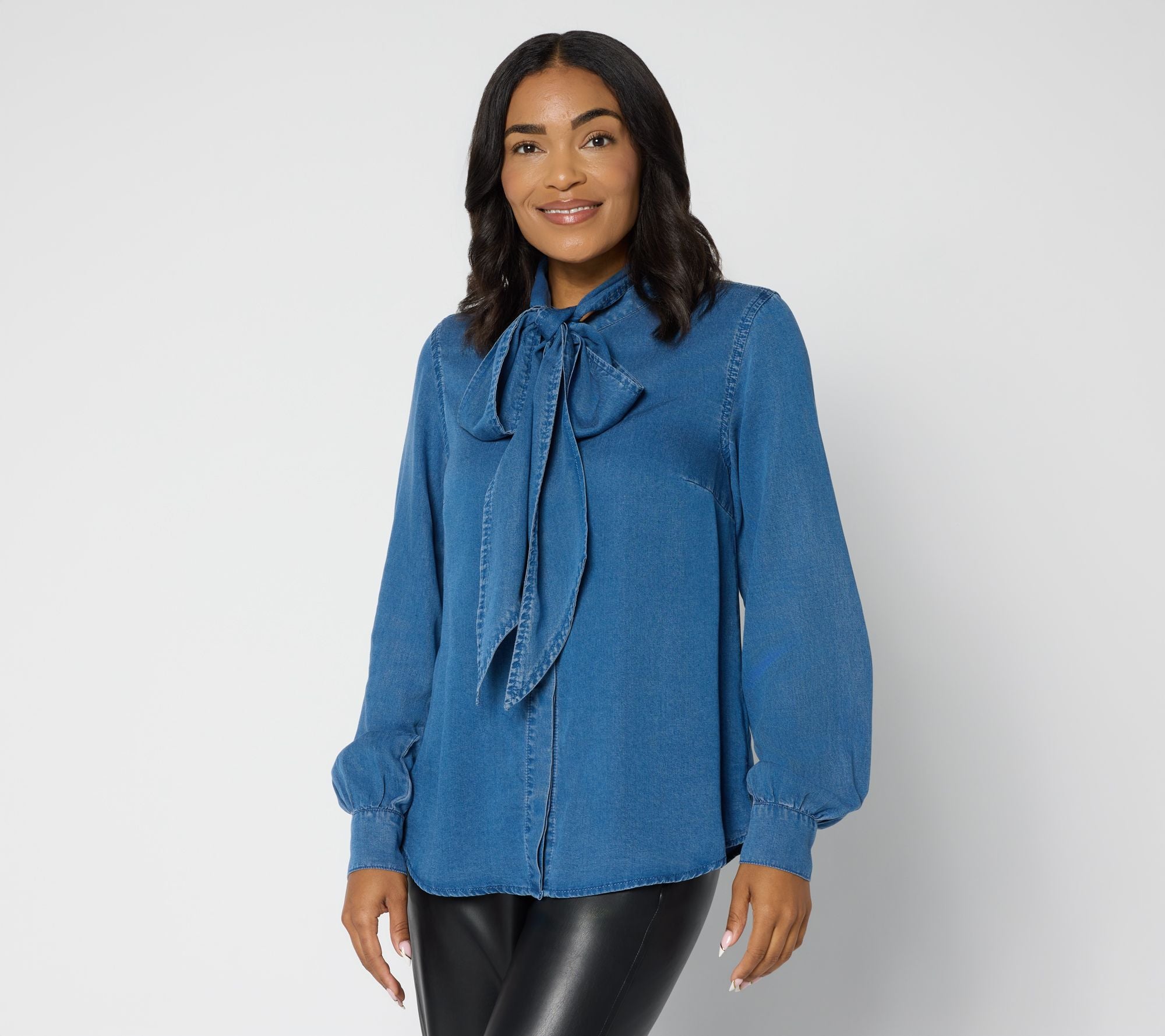 Carla Rockmore Collection Chambray Bow Blouse - Medium Wash