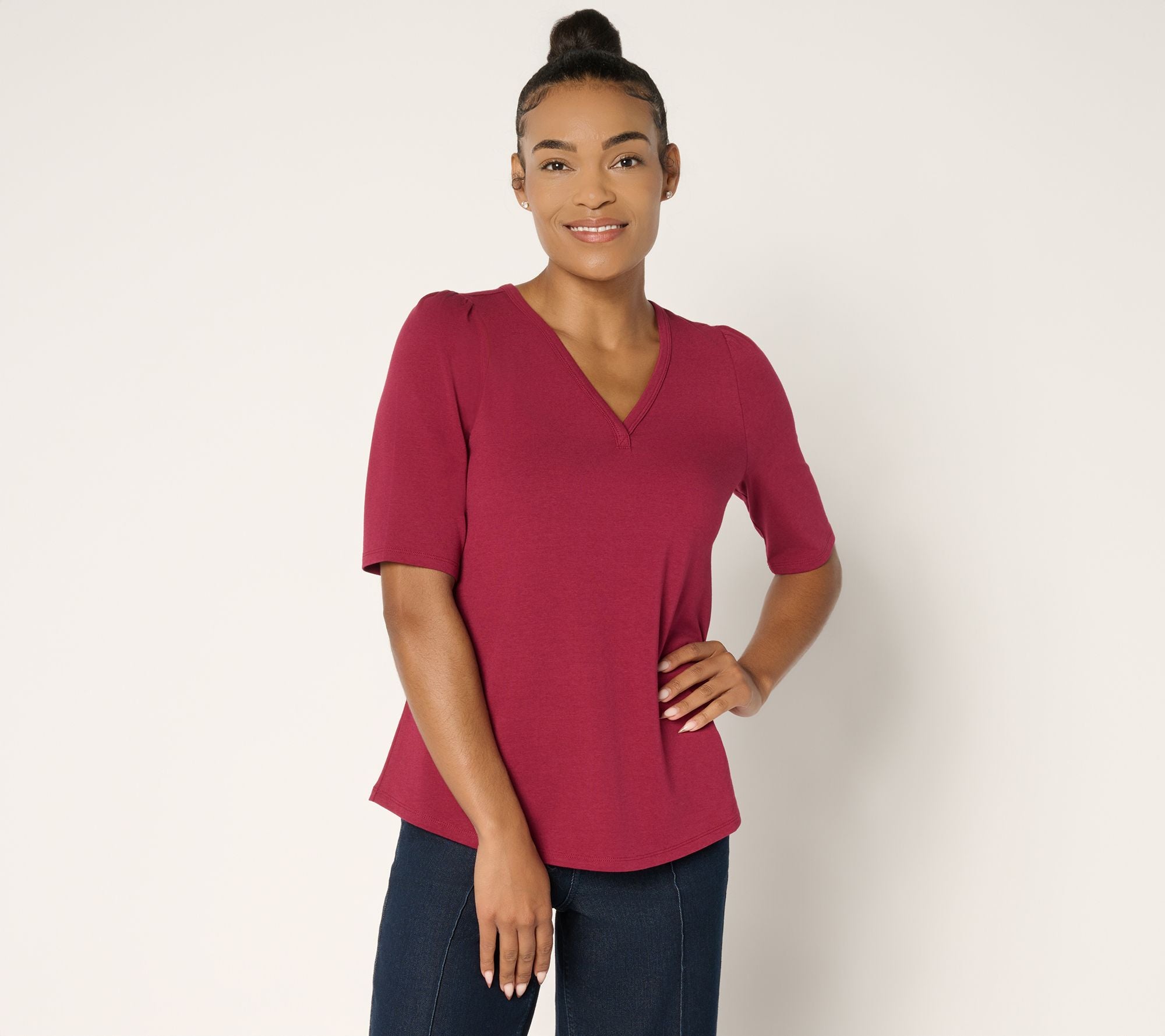 Ree by The Pioneer Woman Essentials Elbow Slv Top - Rhododendron