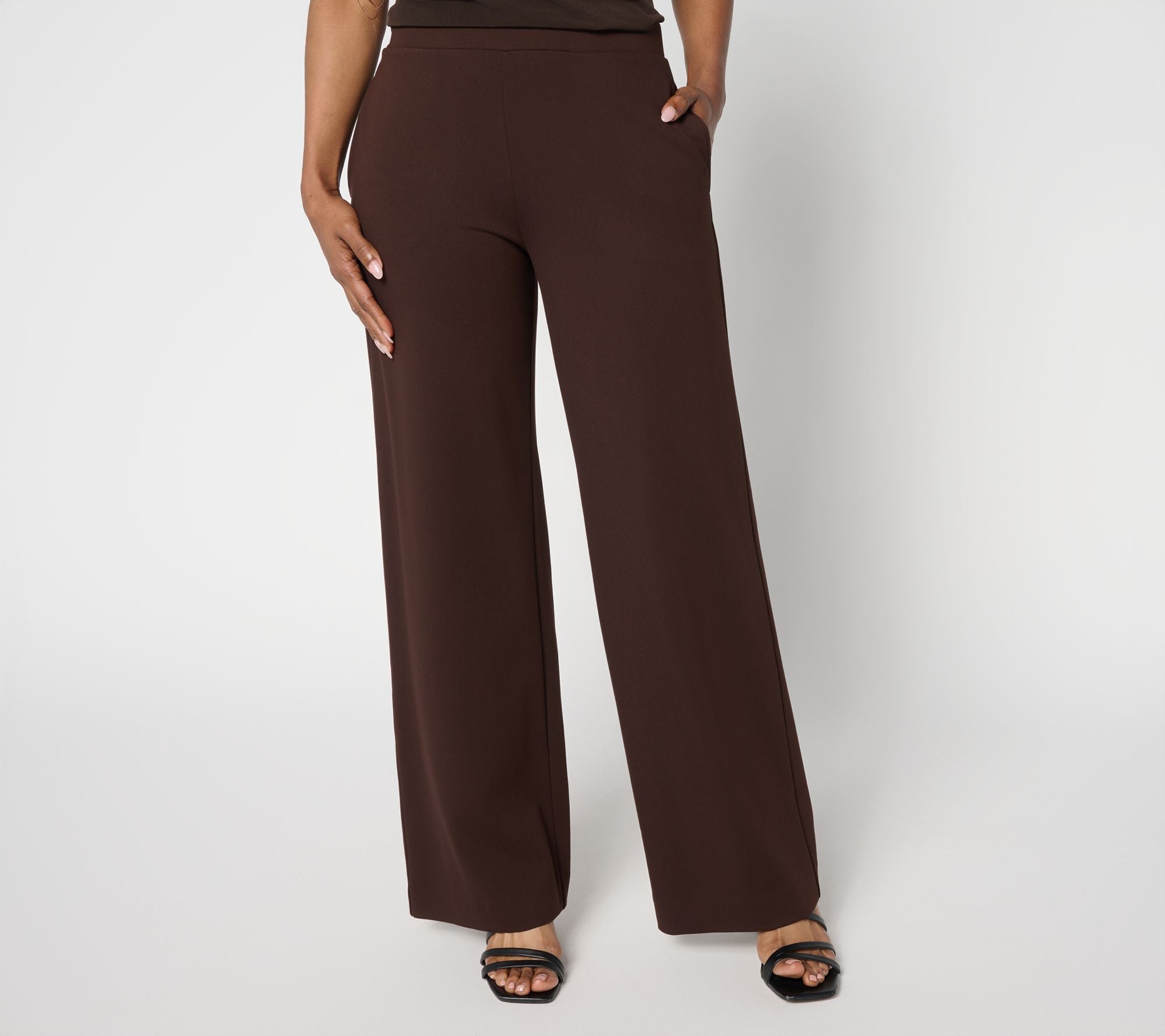 Susan Graver Weekend Ponte Wide Leg Pants - Chocolate