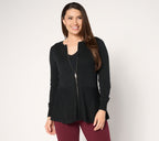 Susan Graver Peplum Sweater Jacket with Zipper - Black